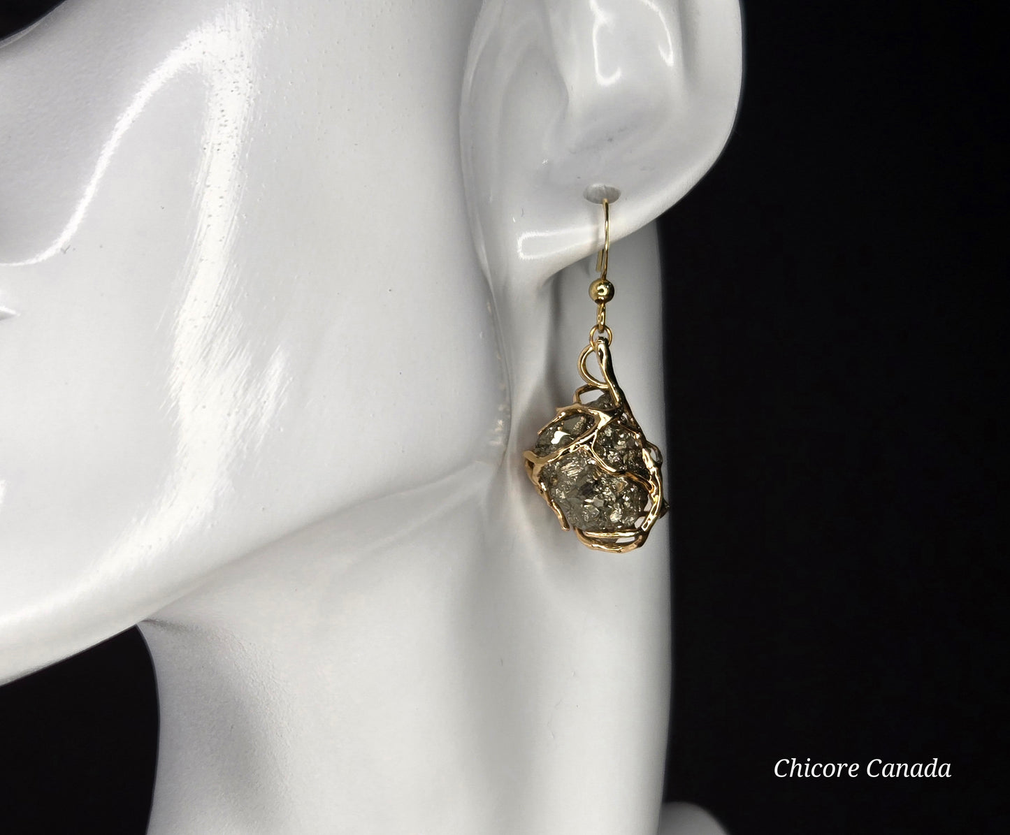 Luxury Handmade Raw Pyrite Earrings – Natural Elegance & Strength