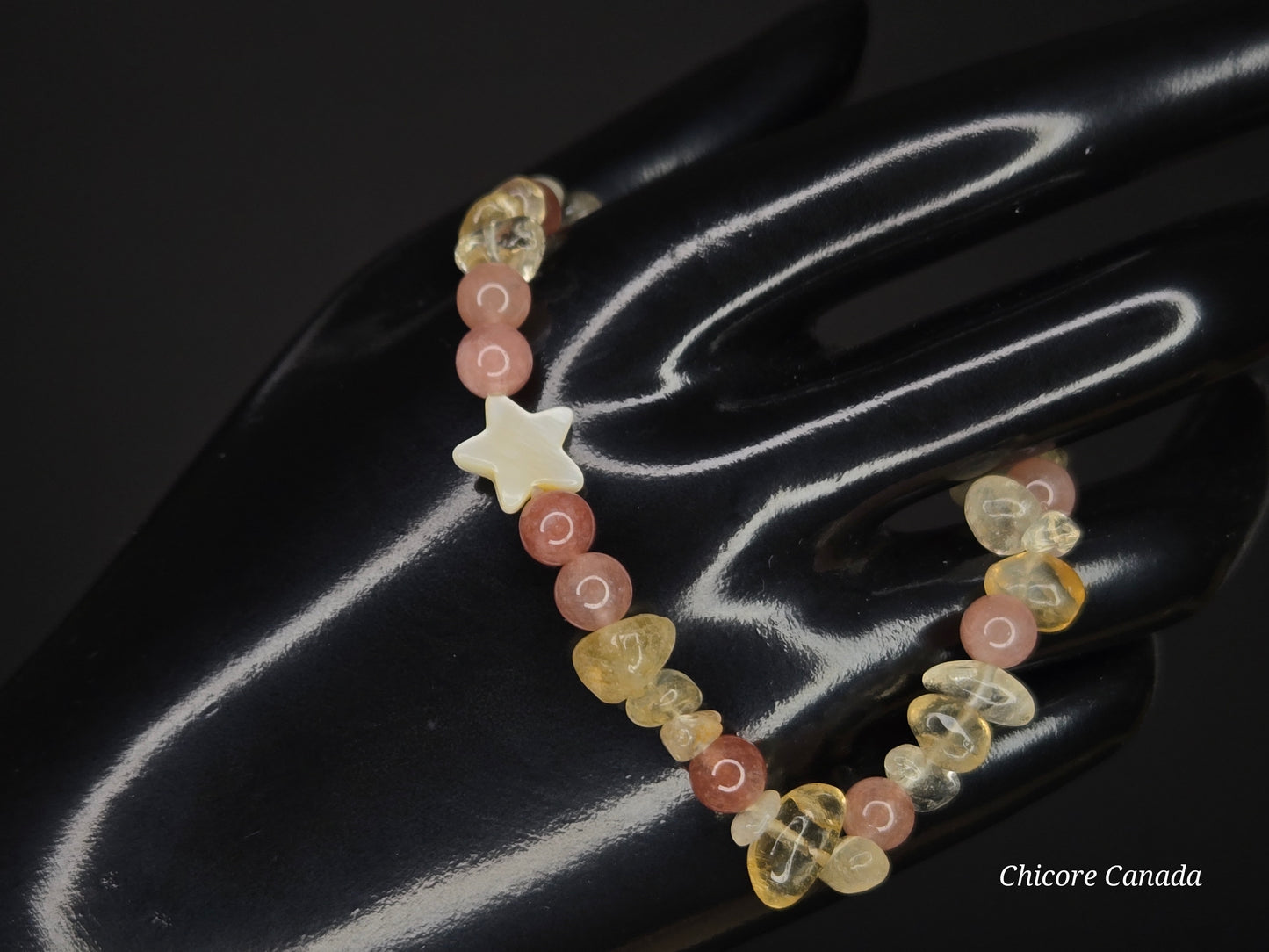 Citrine & Sunstone Bracelet with Macaroon Shell Star – Sunshine on Your Wrist
