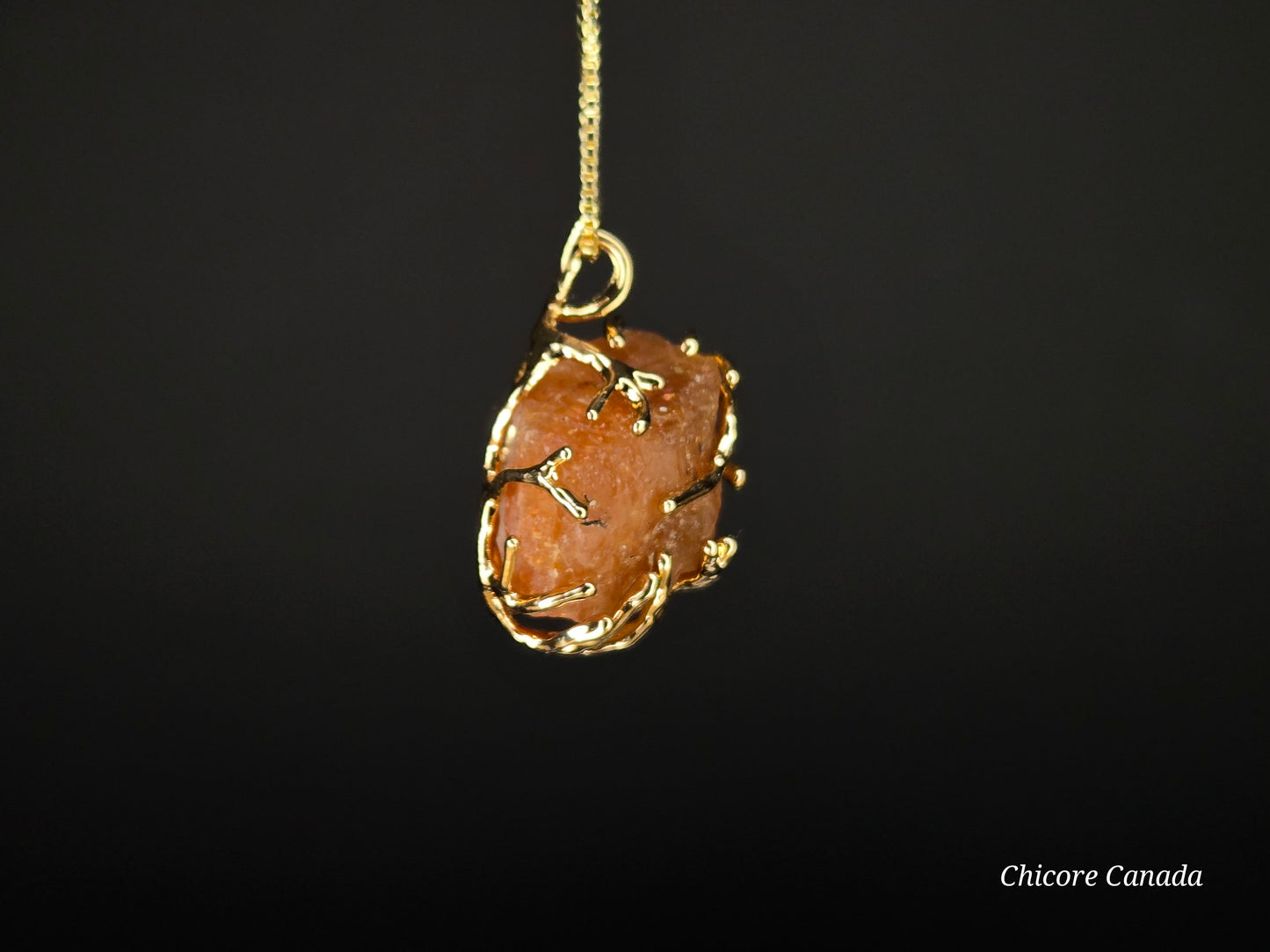 Handcrafted Raw Sunstone Pendant with Adjustable 925 Sterling Silver Necklace
