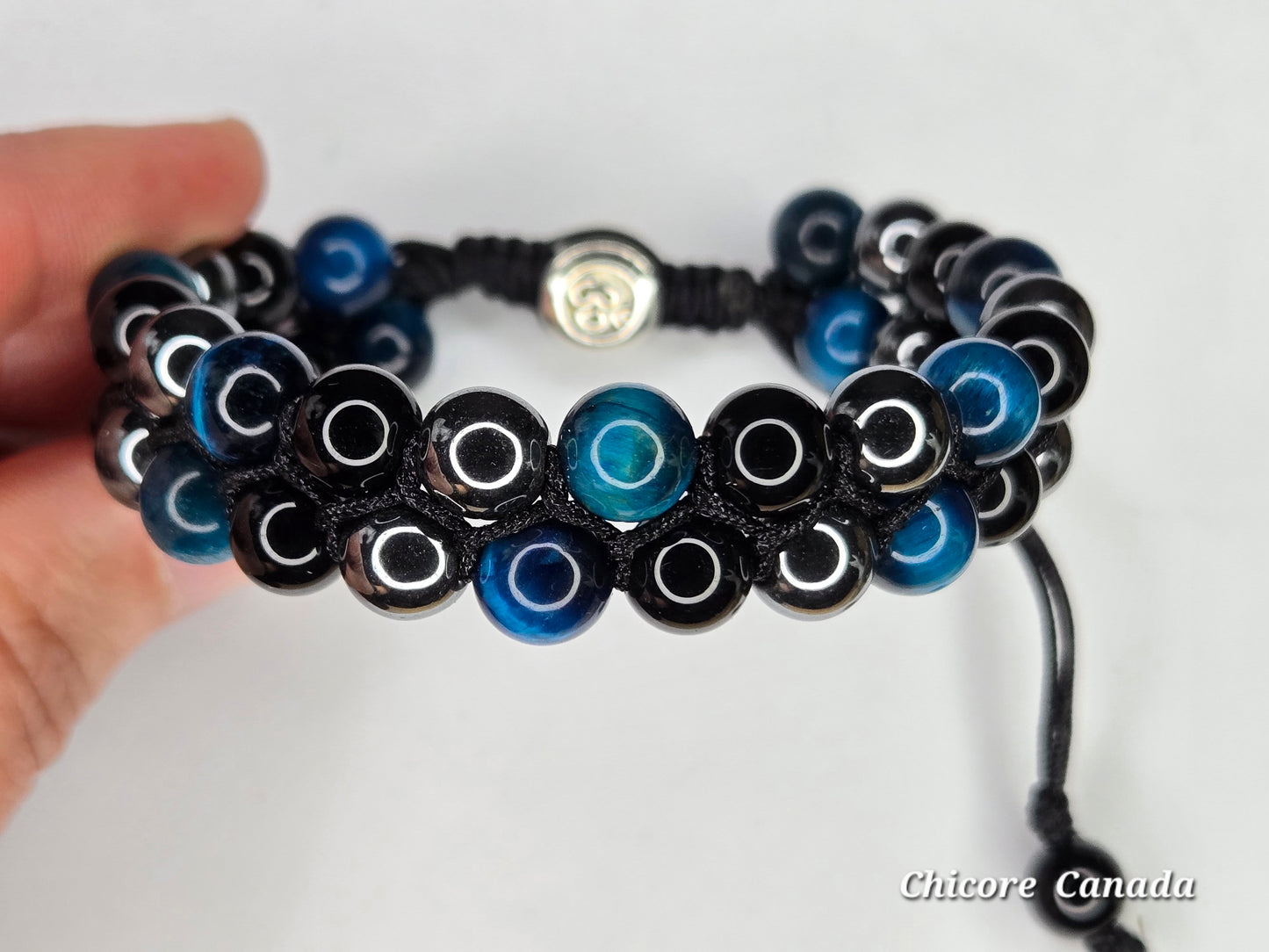 Blue Tiger’s Eye, Obsidian & Hematite Energy Shield - Triple Protection Bracelet