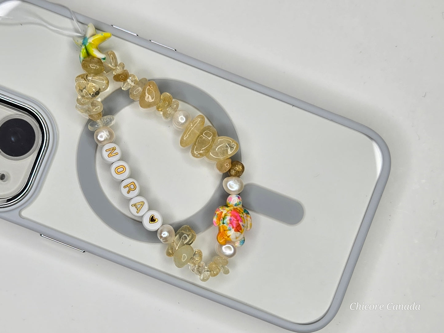 Lovely Luxe: Handmade Personalized Phone Strap with Freshwater Pearls & Sparkling Citrine