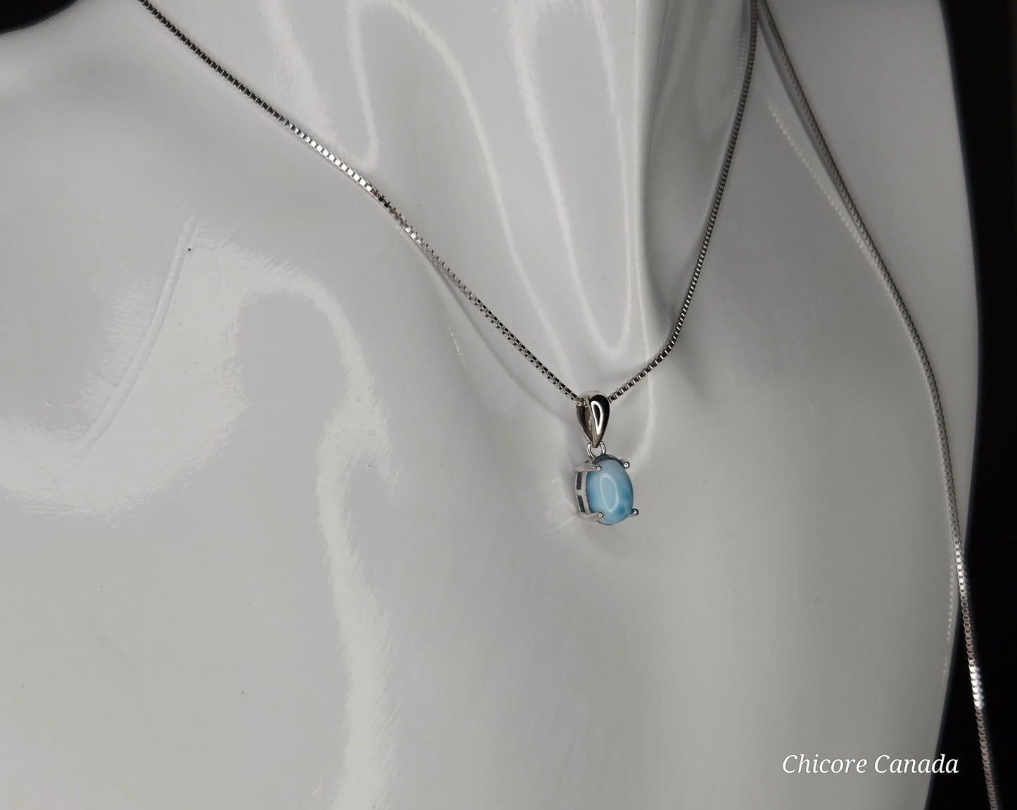 Ocean’s Whisper – Dainty Handmade Larimar Pendant on 925 Sterling Silver Adjustable Necklace