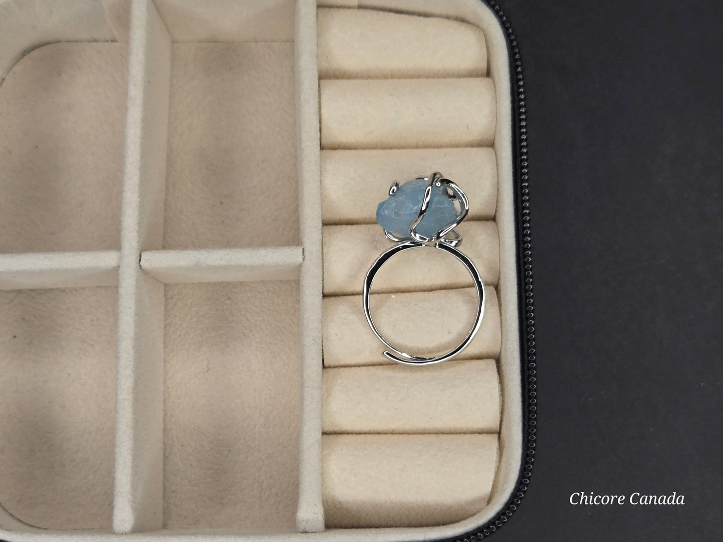 Timeless 925 Sterling Silver Adjustable Aquamarine Ring
