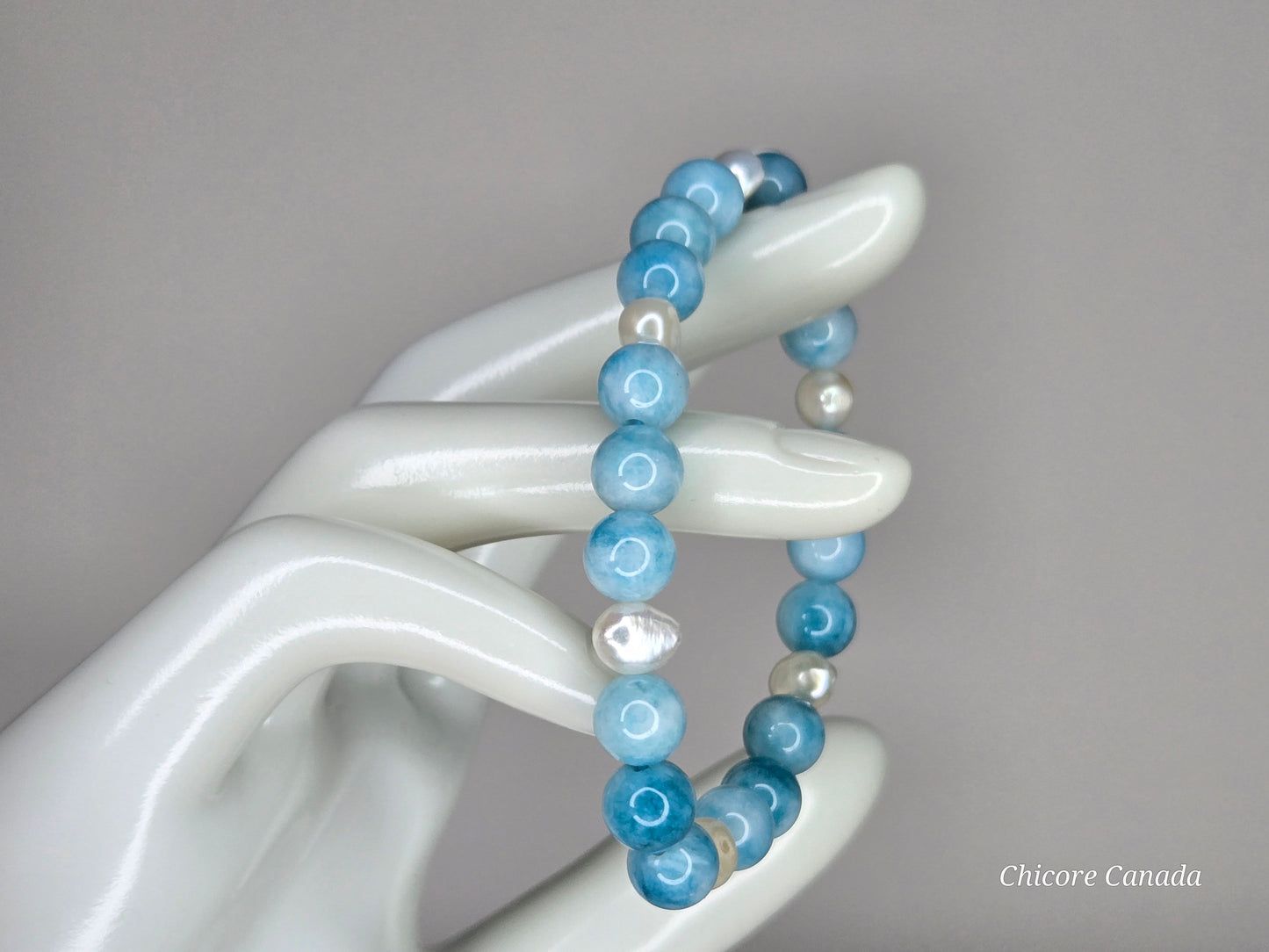 Exquisite Handmade Larimar & Freshwater Pearl Bracelet – Ocean-Inspired Elegance