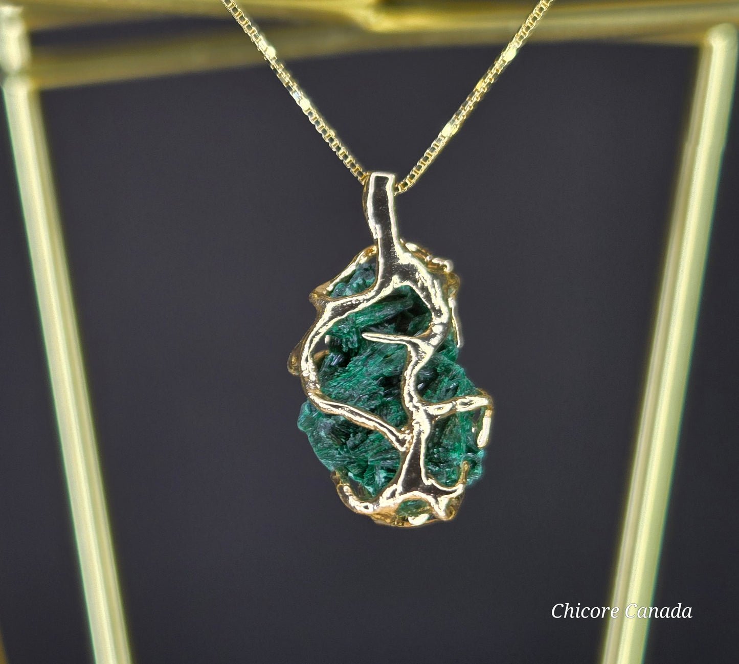 Elegant Raw Malachite Pendant – Handmade Natural Stone Set on 925 Sterling Silver Adjustable Necklace