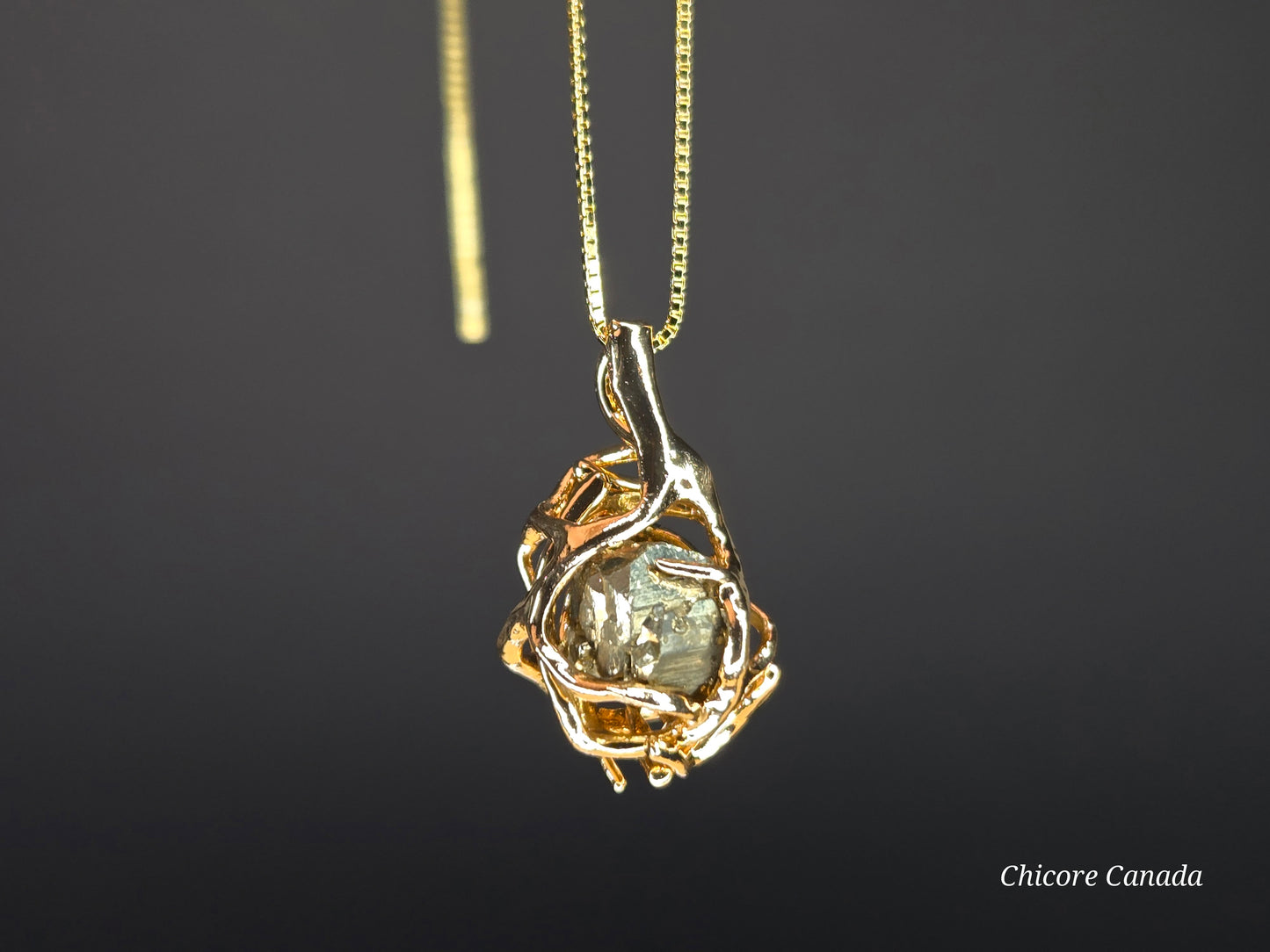 Golden Elegance – Handmade Raw Pyrite Pendant with Sterling Silver Chain