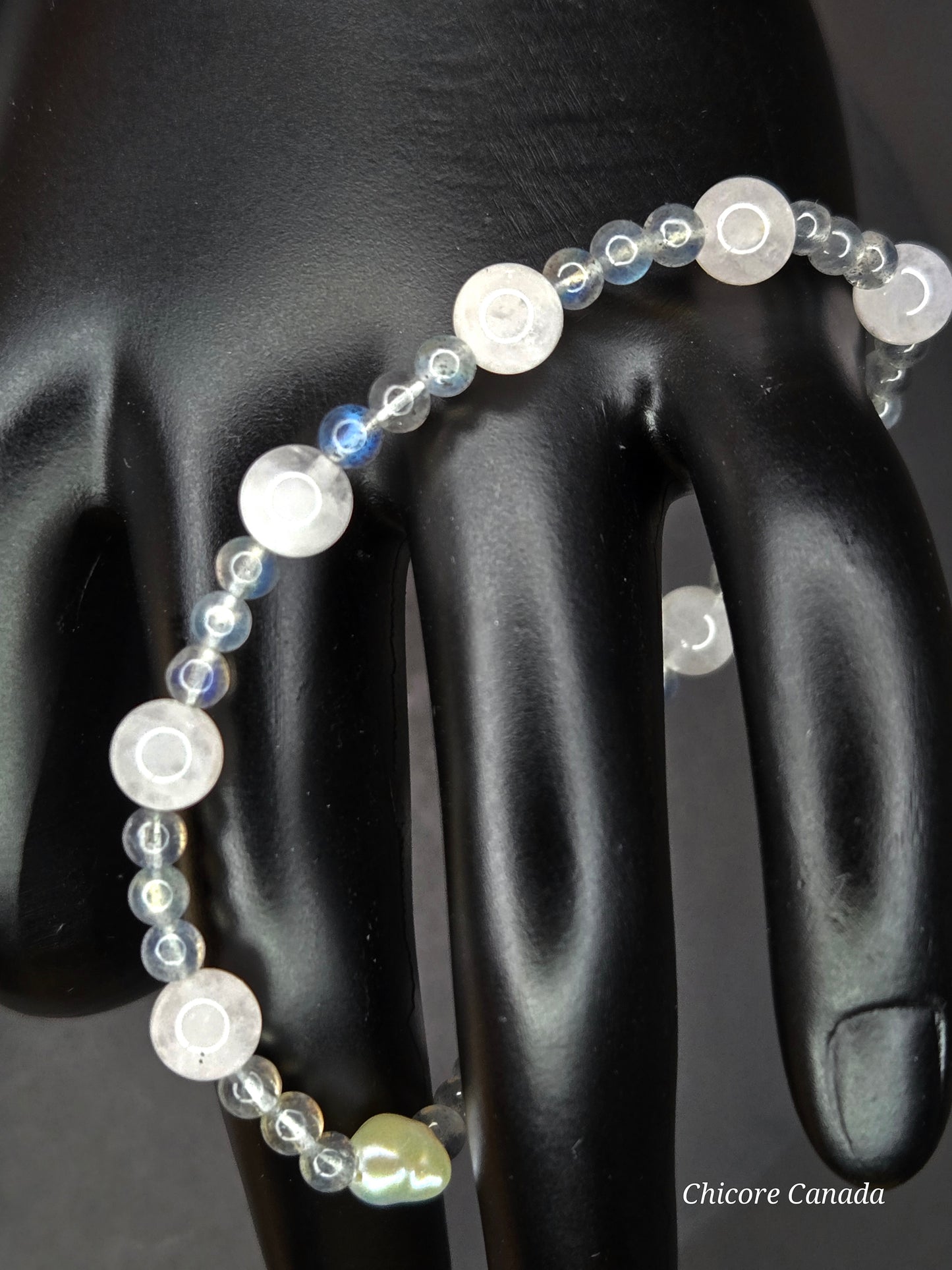 Harmony of the Heart: Moonstone, Rose Quartz & Freshwater Pearl Bracelet