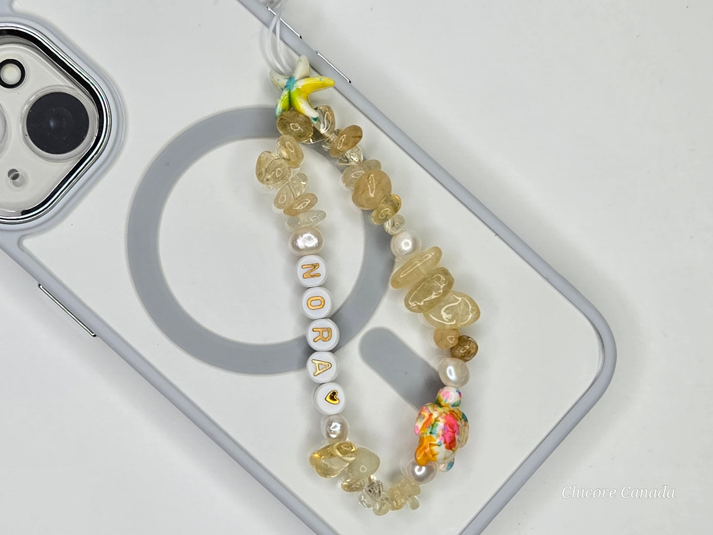 Lovely Luxe: Handmade Personalized Phone Strap with Freshwater Pearls & Sparkling Citrine