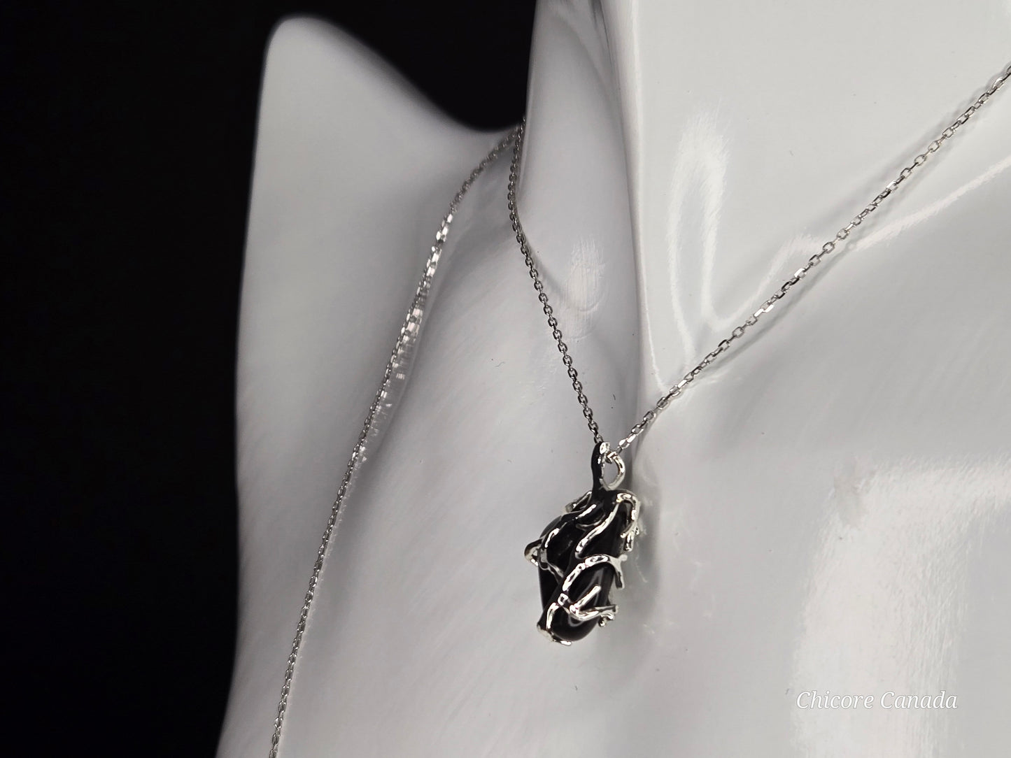 Handcrafted Black Obsidian Power Pendant – 925 Sterling Silver Adjustable Necklace