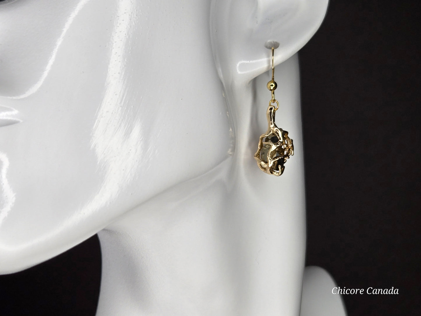 Artisan Raw Pyrite Drop Earrings – Natural Beauty in Gold Tones
