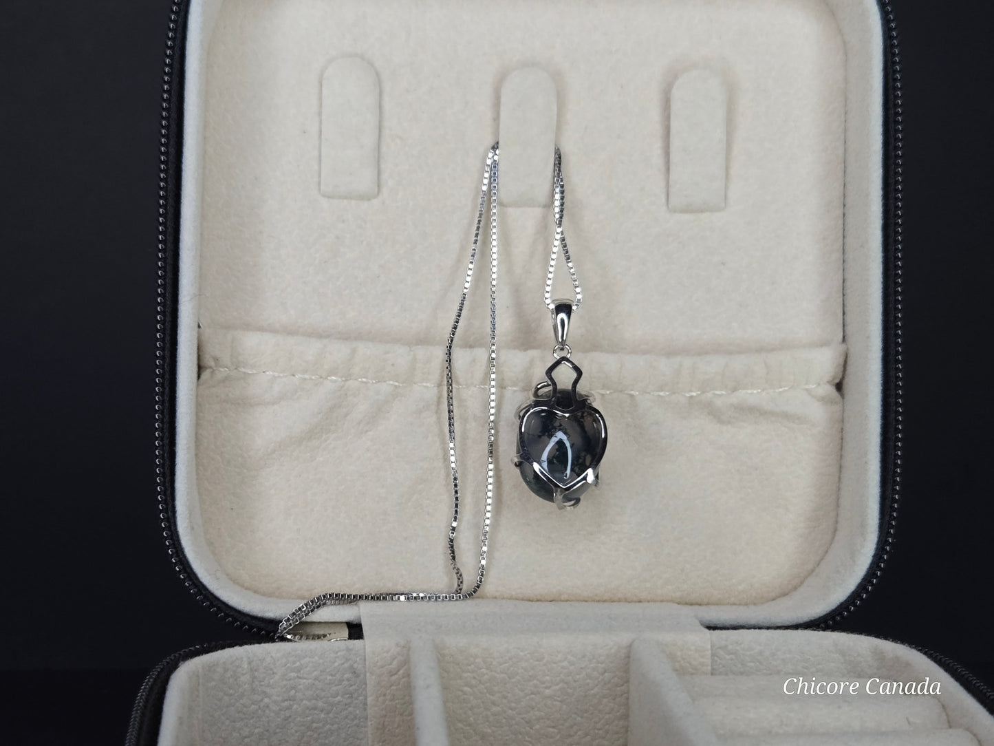 Nature’s Harmony: Handmade Moss Agate 925 Sterling Silver Pendant with Adjustable 925 Sterling Silver Necklace