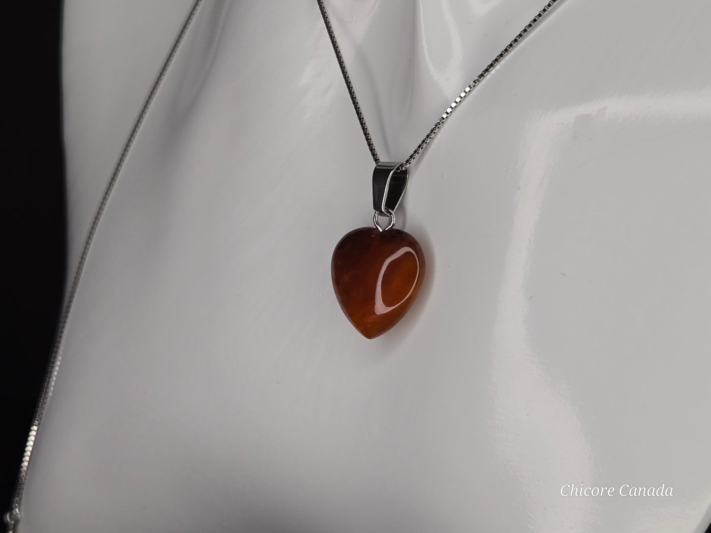 Eternal Glow: Handcrafted Heart-Shaped Carnelian Pendant with Adjustable Necklace