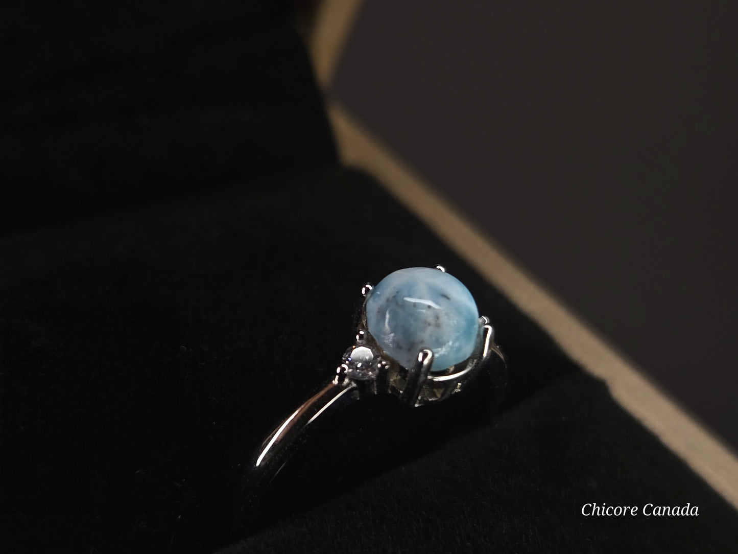Elegant Sterling Silver Gemstone Jewelry - Handmade Natural Larimar Adjustable Ring