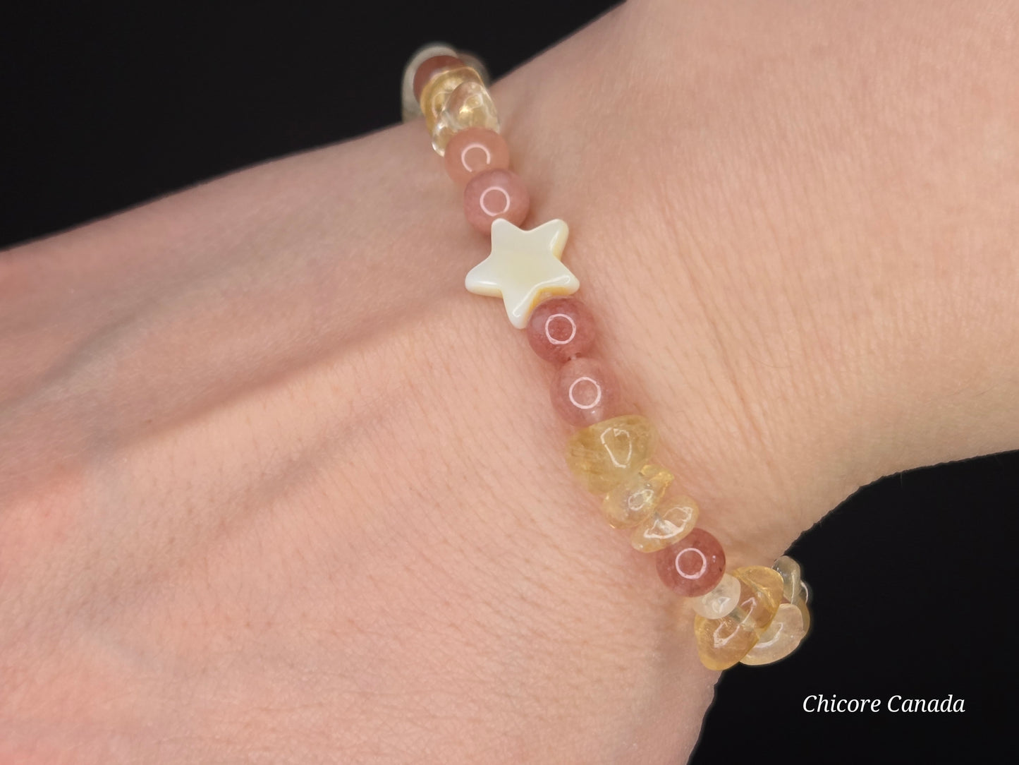 Citrine & Sunstone Bracelet with Macaroon Shell Star – Sunshine on Your Wrist