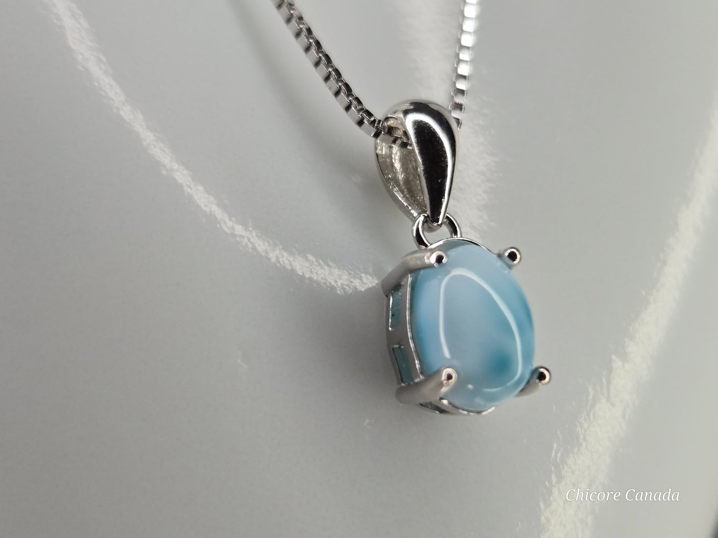 Ocean’s Whisper – Dainty Handmade Larimar Pendant on 925 Sterling Silver Adjustable Necklace