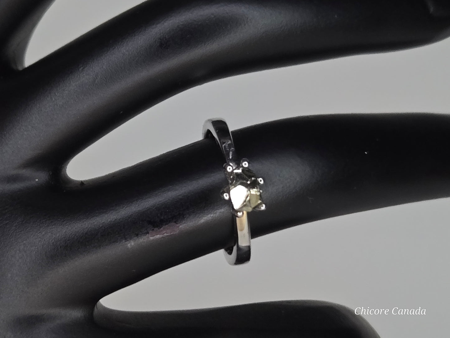 Refined 925 Sterling Silver Ring Featuring a Delicate Raw Pyrite Gemstone – Elegantly Adjustable Design