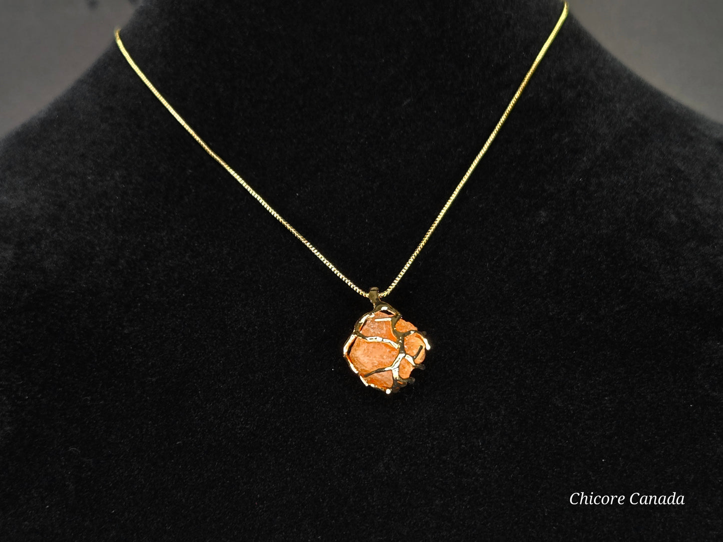 Handcrafted Raw Sunstone Pendant with Adjustable 925 Sterling Silver Necklace