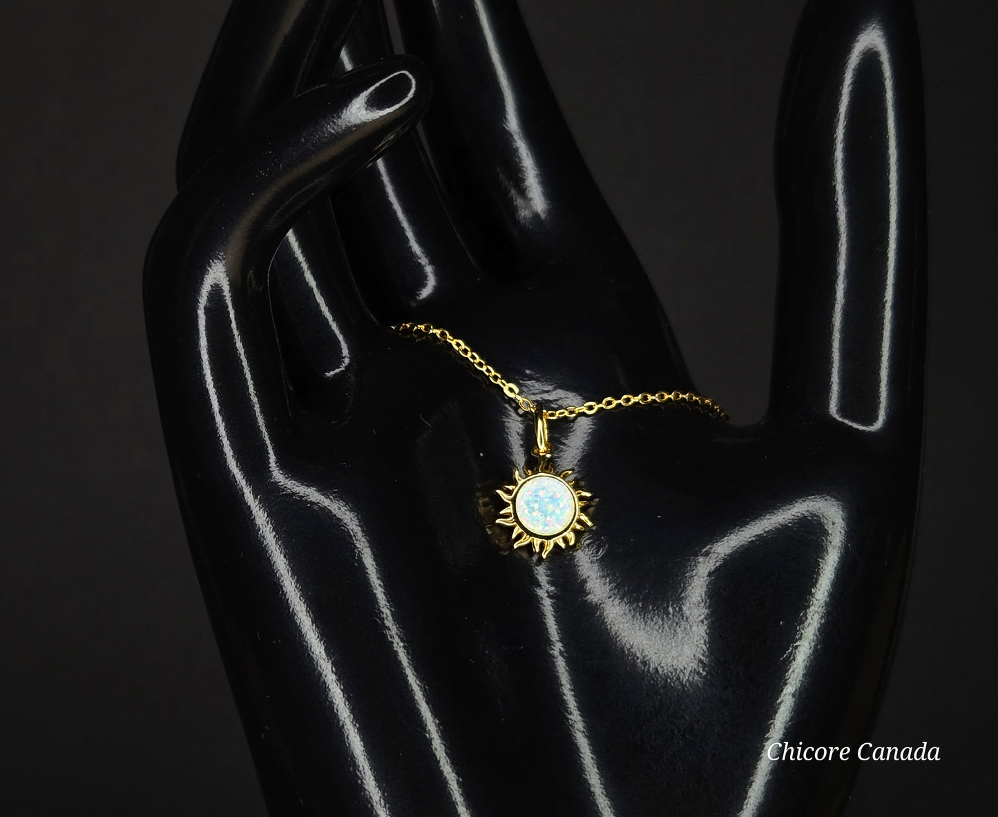 Radiant Glow: 925 Sterling Silver Dainty Opal Sun Pendant with Adjustable Necklace