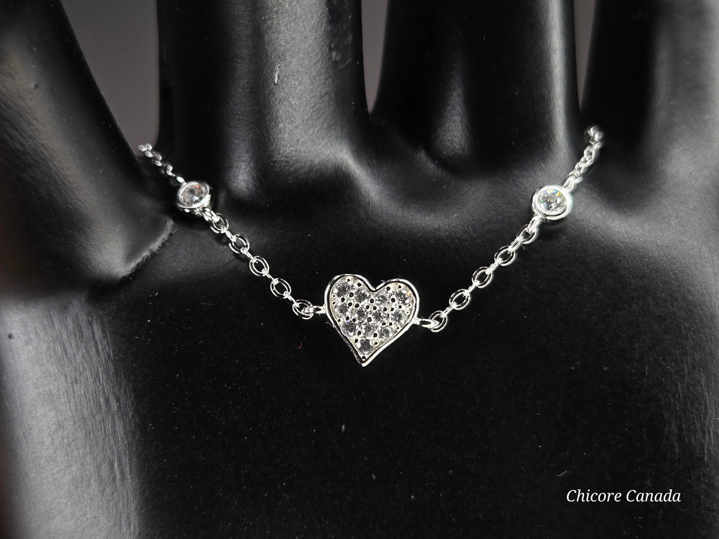 Timeless 925 Sterling Silver Adjustable Bracelet with Heart-Shaped Cubic Zirconia Charm