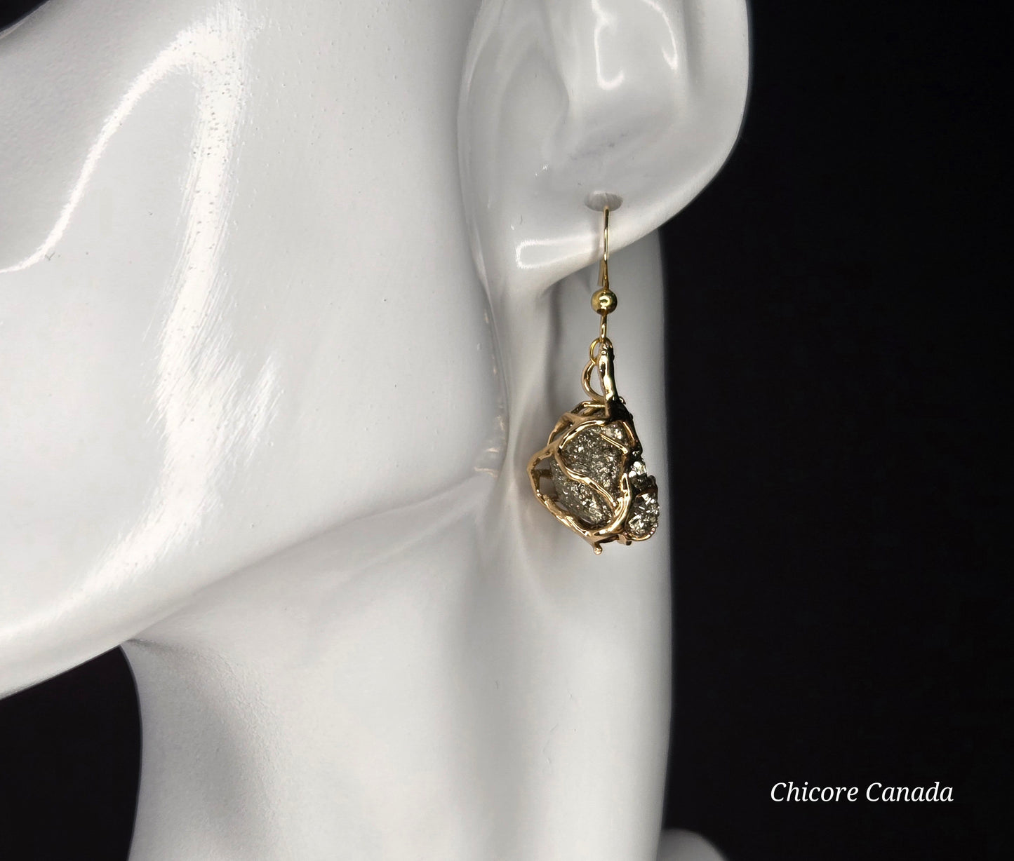 Luxury Handmade Raw Pyrite Earrings – Natural Elegance & Strength