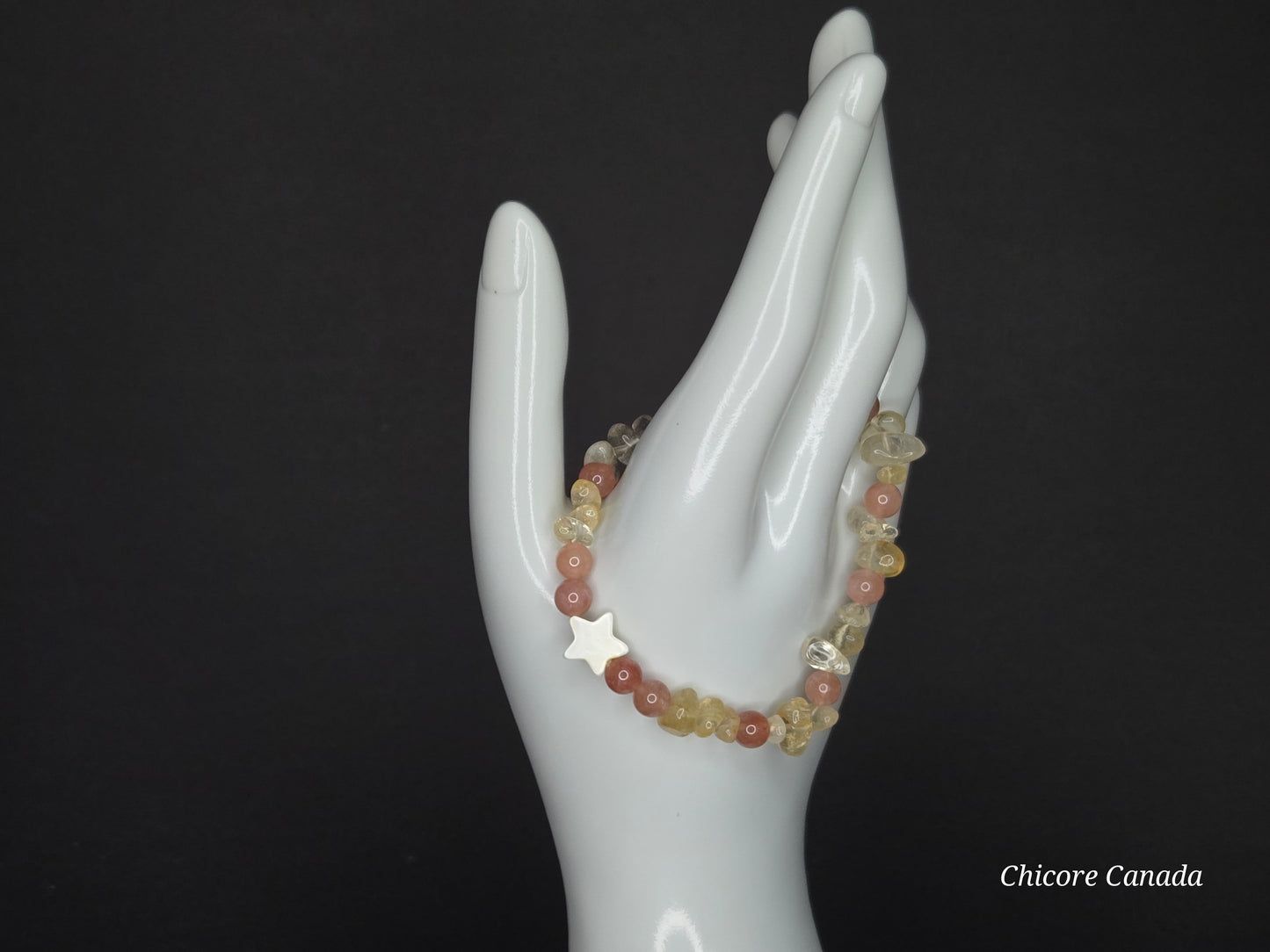 Citrine & Sunstone Bracelet with Macaroon Shell Star – Sunshine on Your Wrist