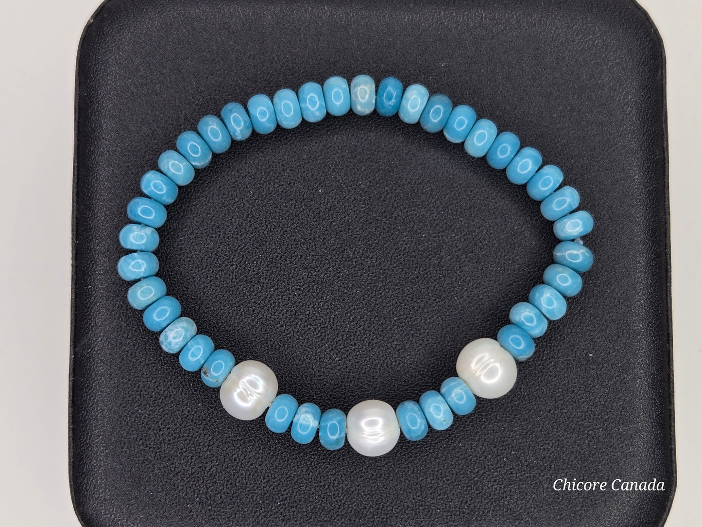 Natural Larimar & Freshwater Pearl Handmade Bracelet – Ocean-Inspired Elegance