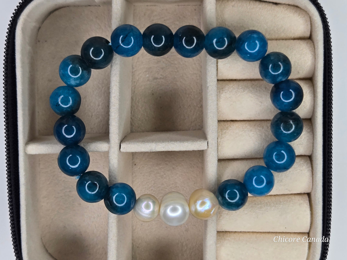 Handmade Blue Apatite & Freshwater Pearl Bracelet – Elegance & Clarity