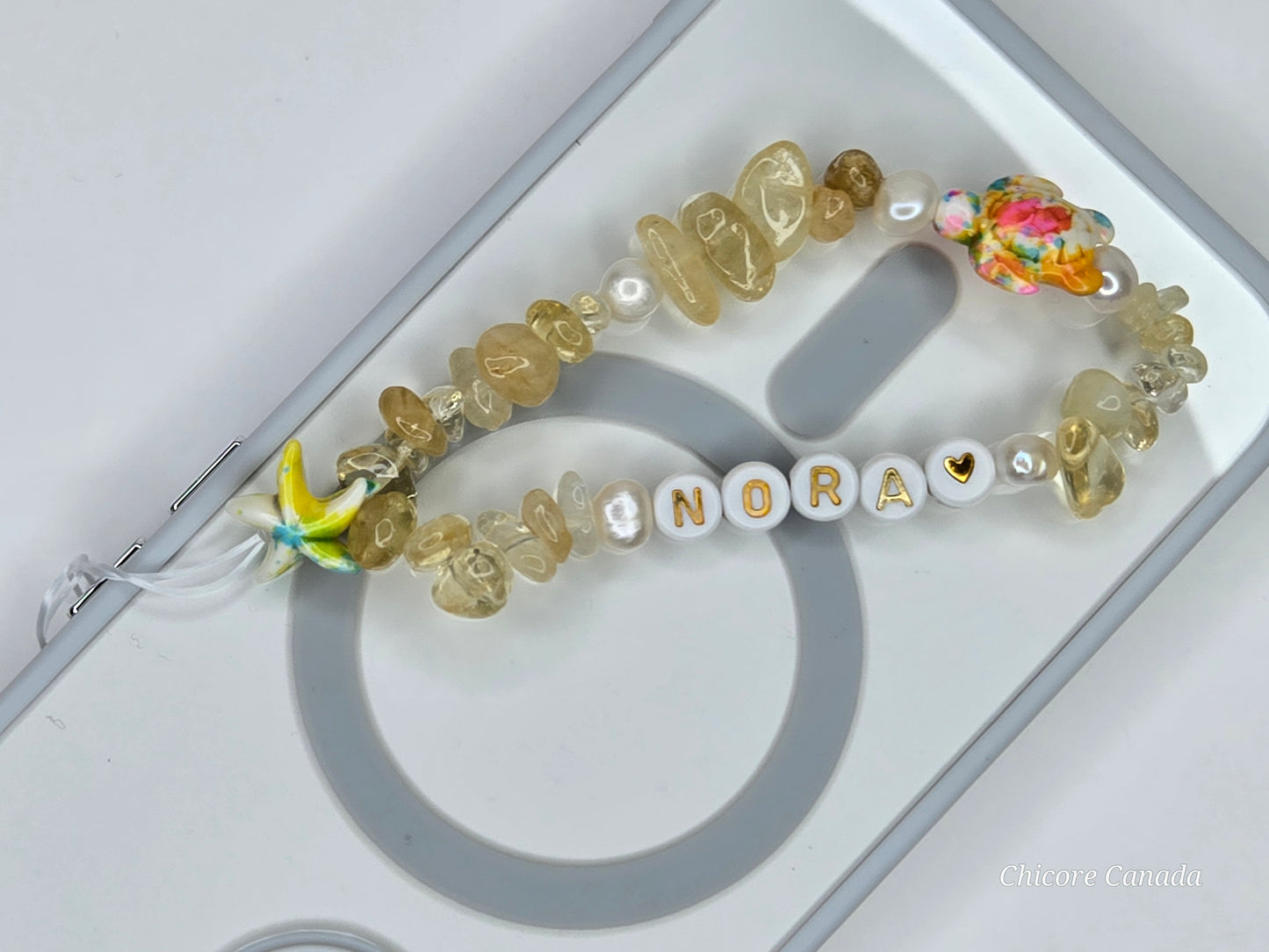 Lovely Luxe: Handmade Personalized Phone Strap with Freshwater Pearls & Sparkling Citrine