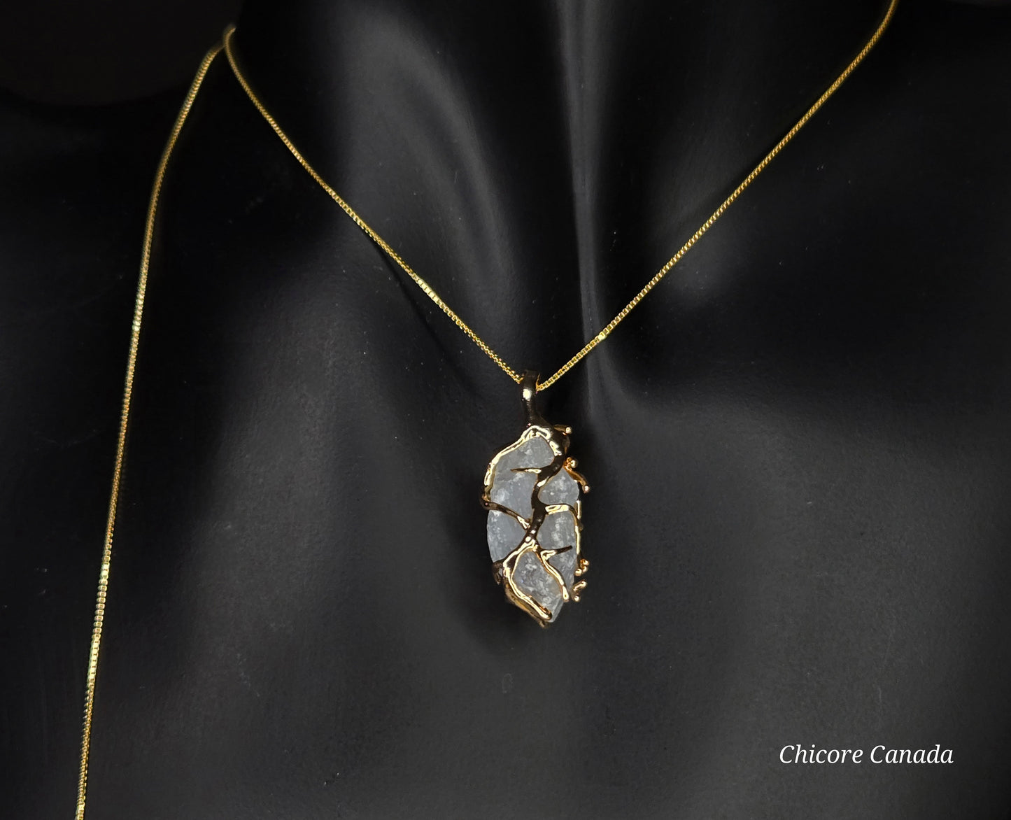 Ethereal Handmade Raw Celestite Pendant with 925 Sterling Silver Adjustable Necklace