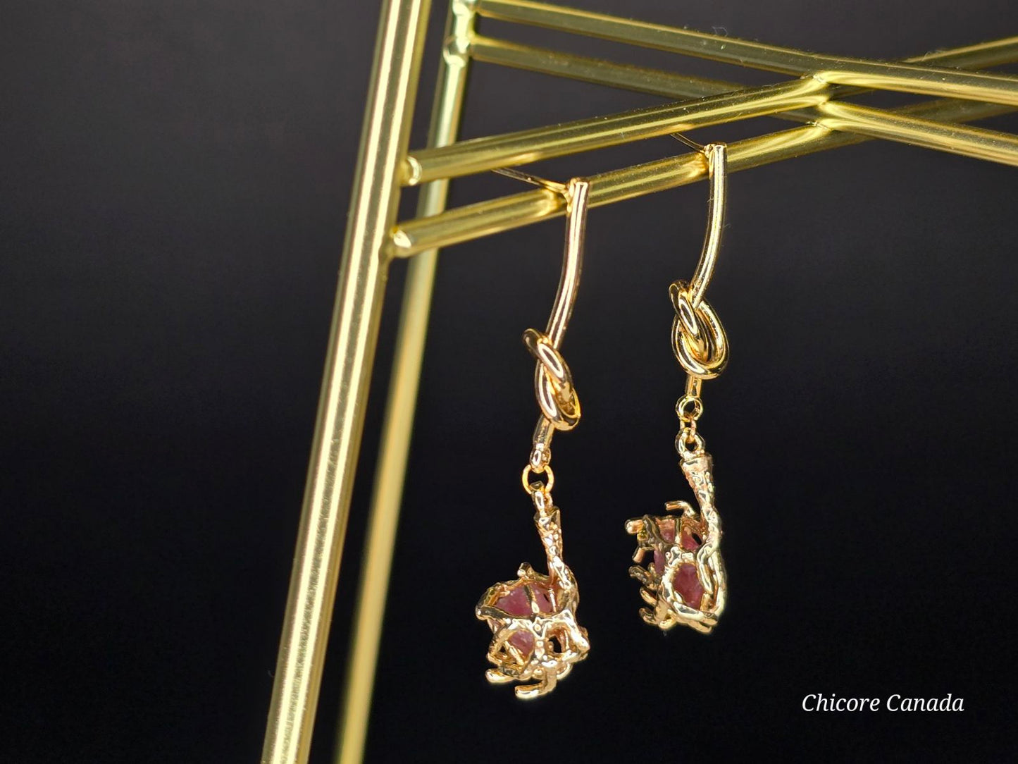 Belles boucles d'oreilles en tourmaline rose