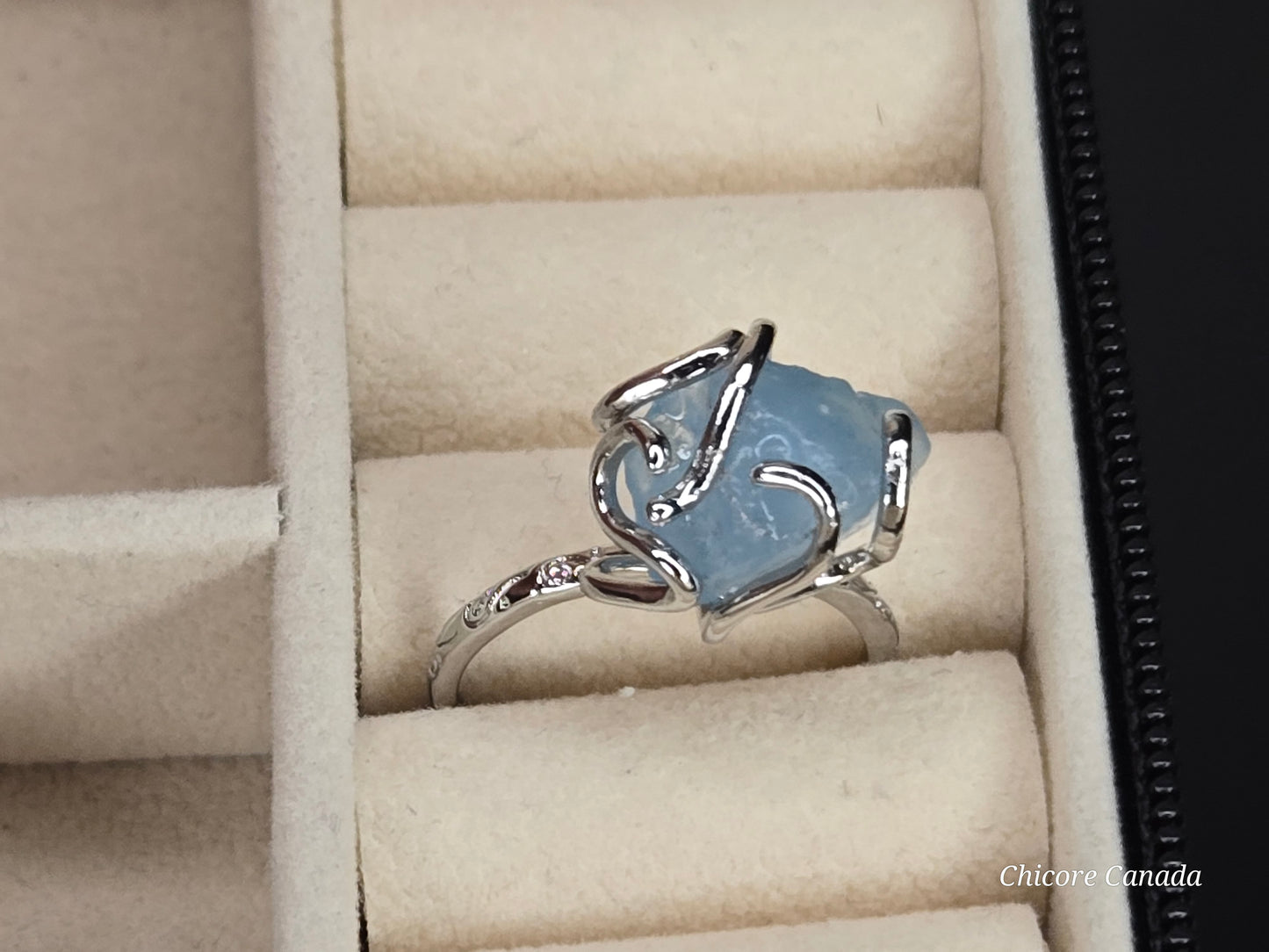 Timeless 925 Sterling Silver Adjustable Aquamarine Ring