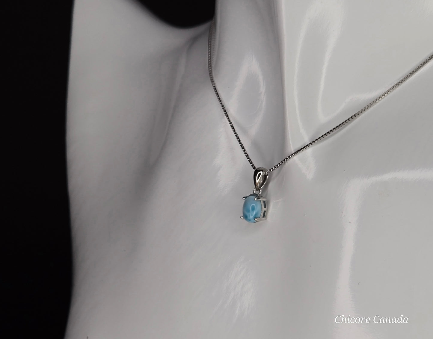 Ocean’s Whisper – Dainty Handmade Larimar Pendant on 925 Sterling Silver Adjustable Necklace
