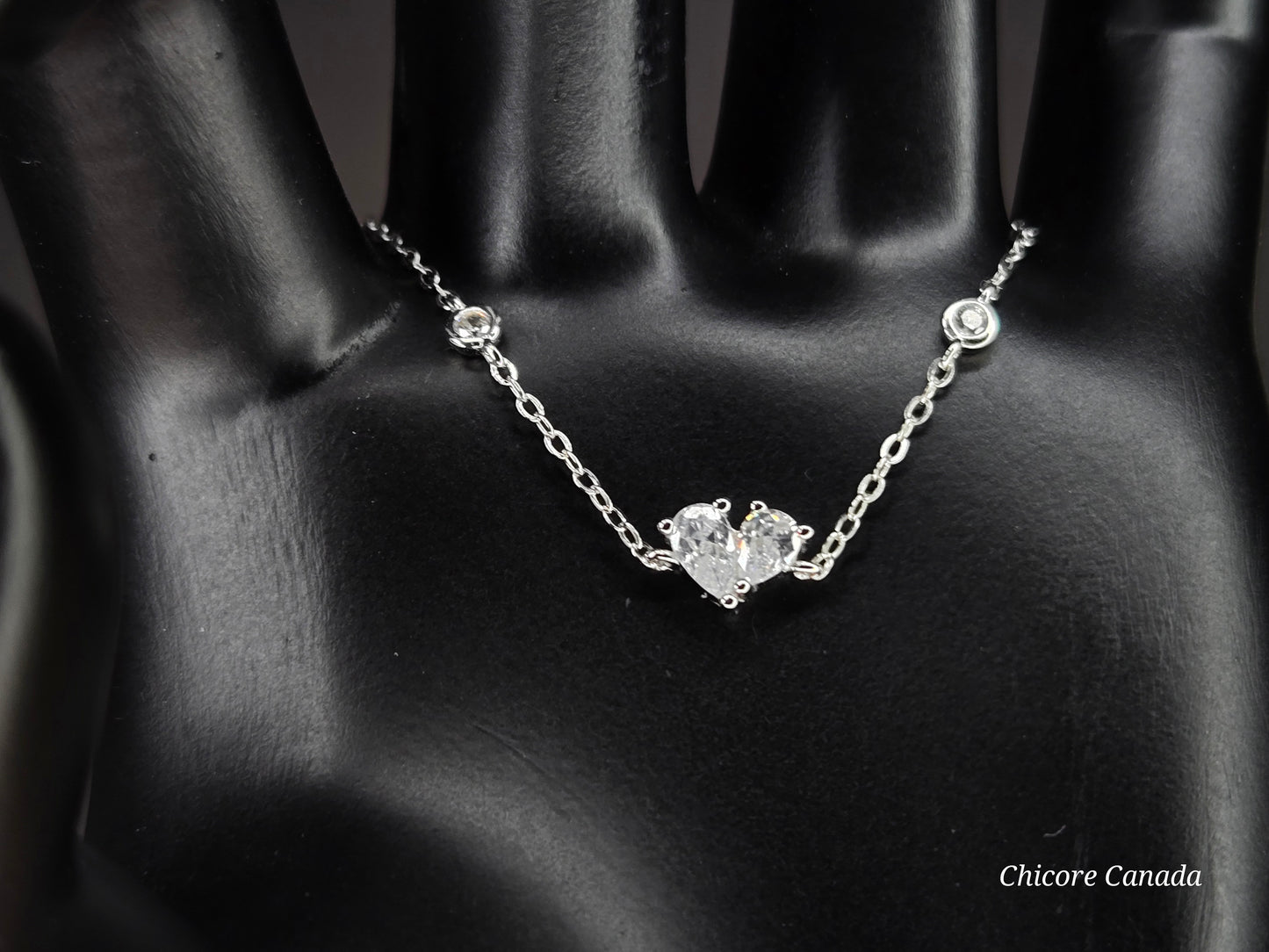Sparkling Heart-Shaped Cubic Zirconia Adjustable Bracelet