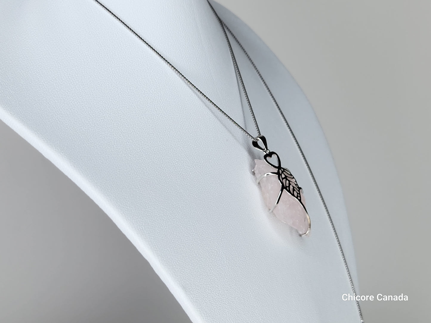 Pendentif en quartz rose en argent sterling 925 Eternal Love avec collier réglable