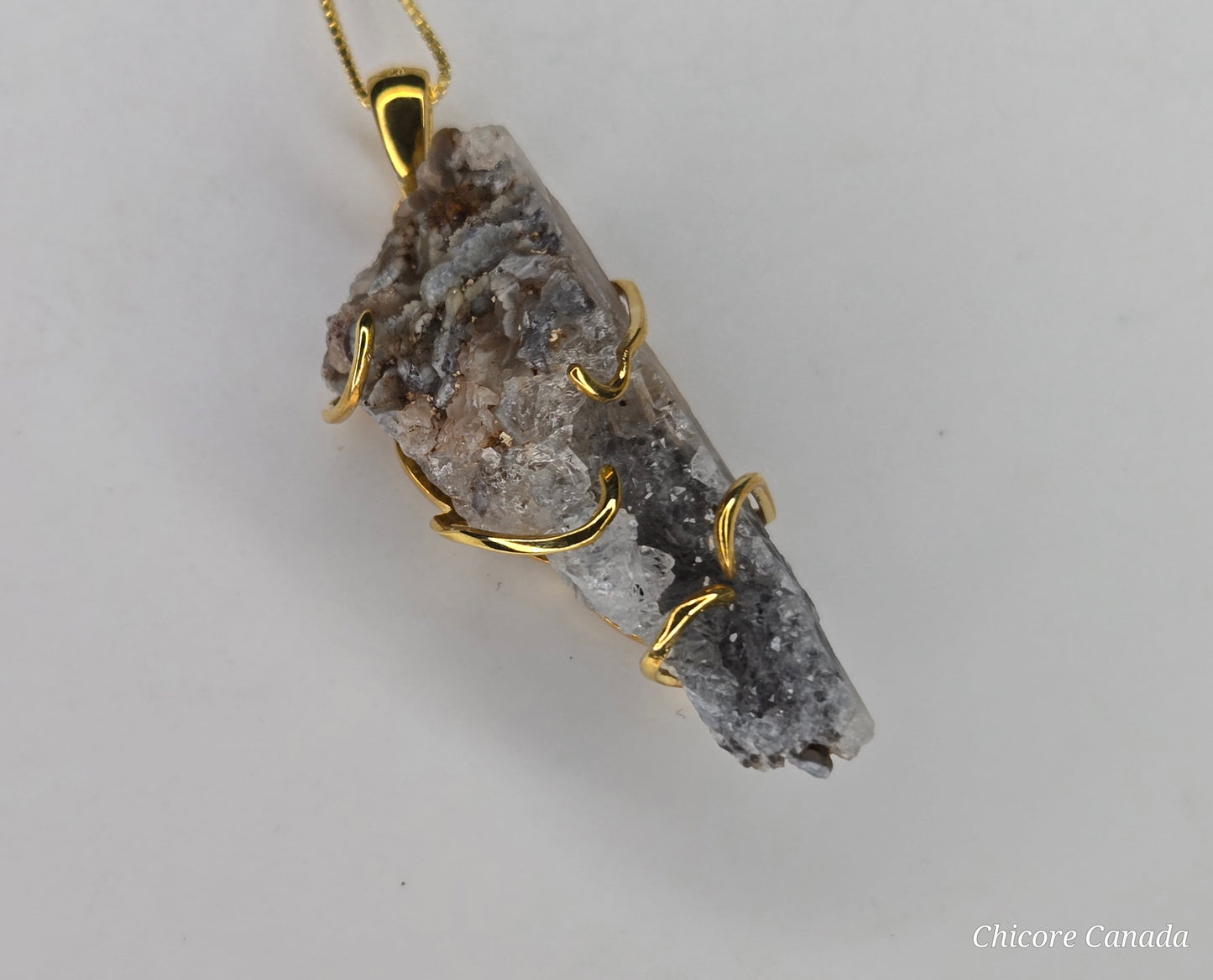 Elegant Agate Geode Pendant in Gold Finish with Adjustable Sterling Silver Necklace