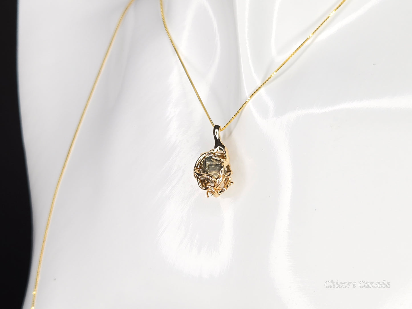 Golden Elegance – Handmade Raw Pyrite Pendant with Sterling Silver Chain