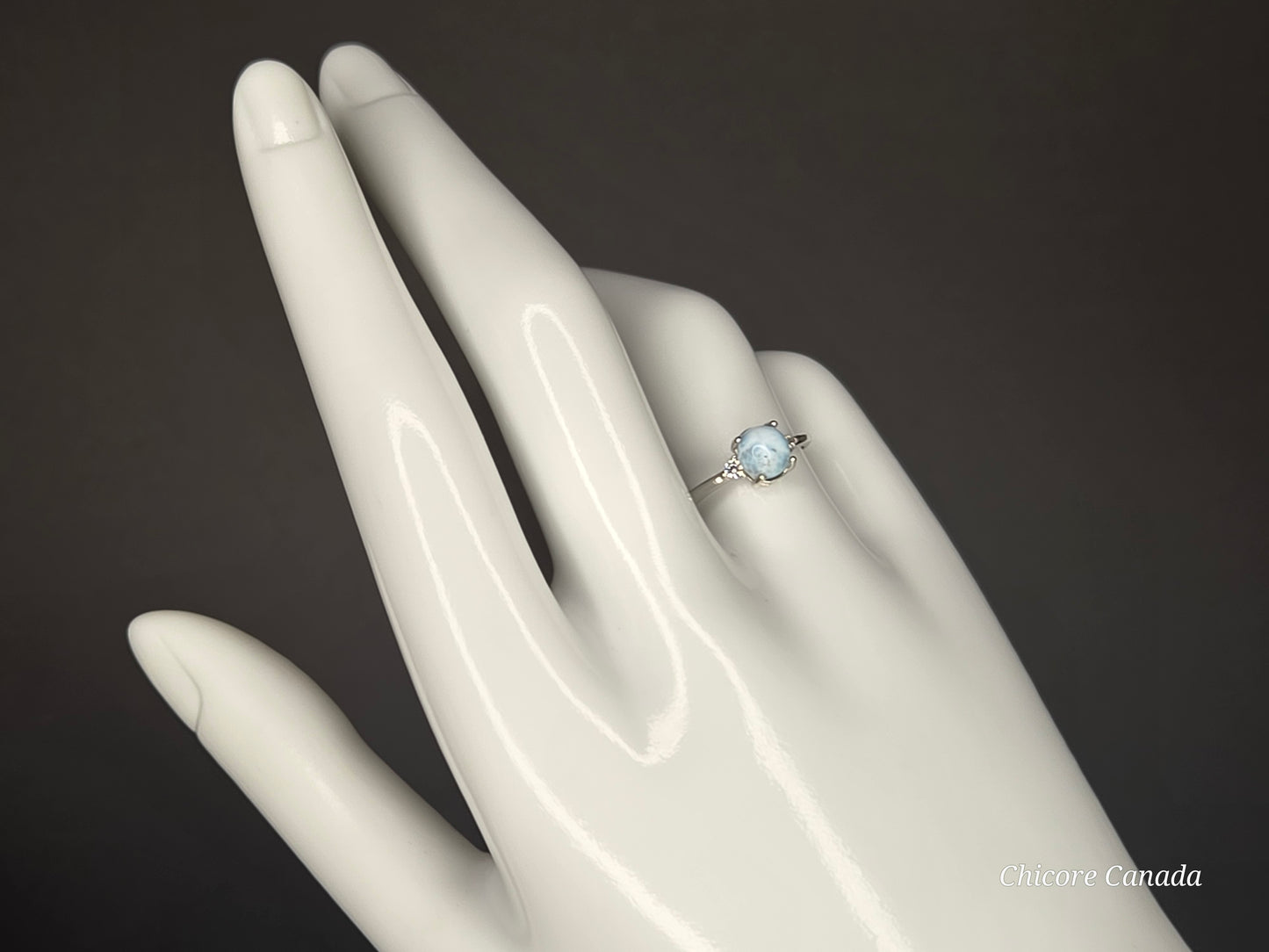 Elegant Sterling Silver Gemstone Jewelry - Handmade Natural Larimar Adjustable Ring