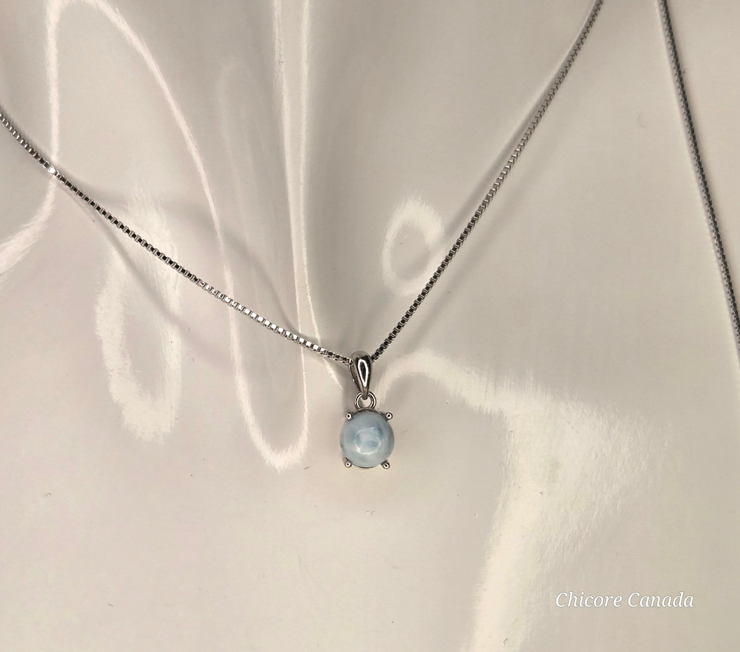 Elegant Caribbean Gemstone Jewelry - Handmade Natural Larimar Pendant with Adjustable 925 Sterling Silver Necklace