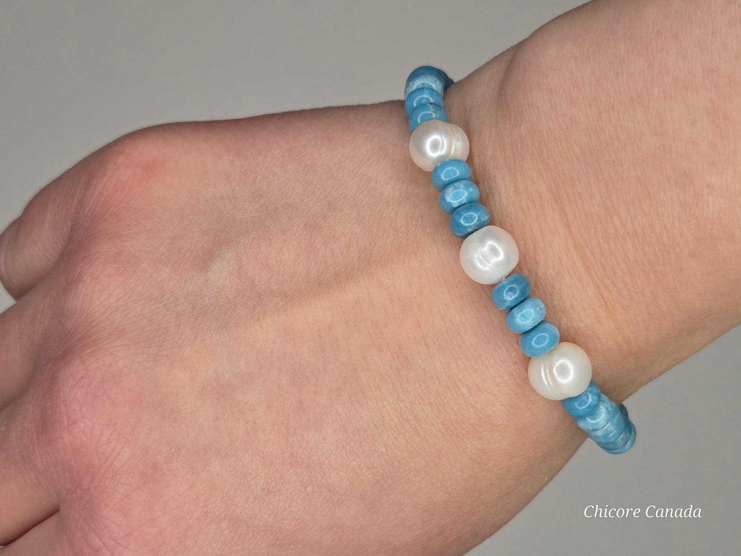 AAA Natural Larimar & Freshwater Pearl Handmade Bracelet – Ocean-Inspired Elegance