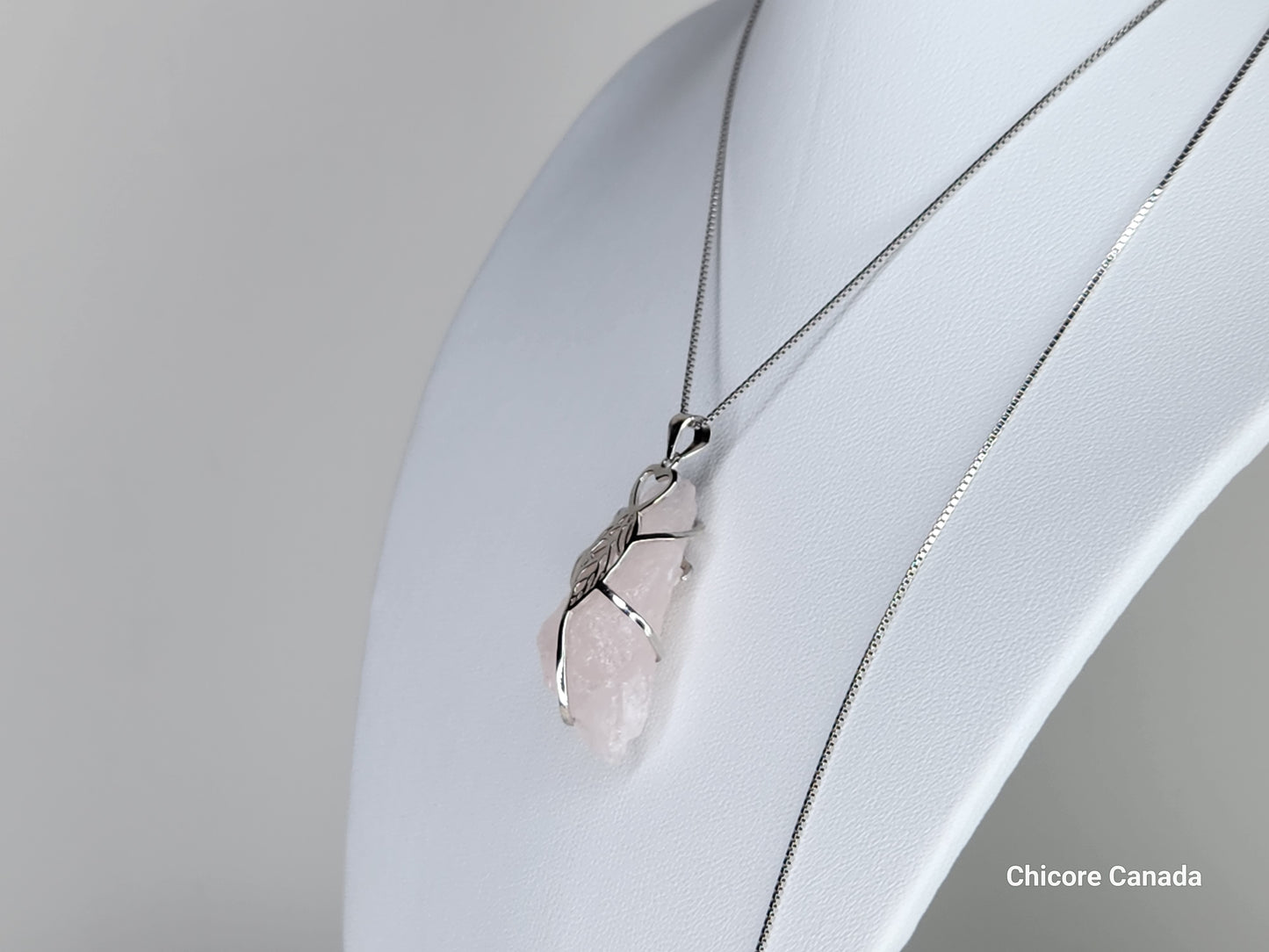 Pendentif en quartz rose en argent sterling 925 Eternal Love avec collier réglable