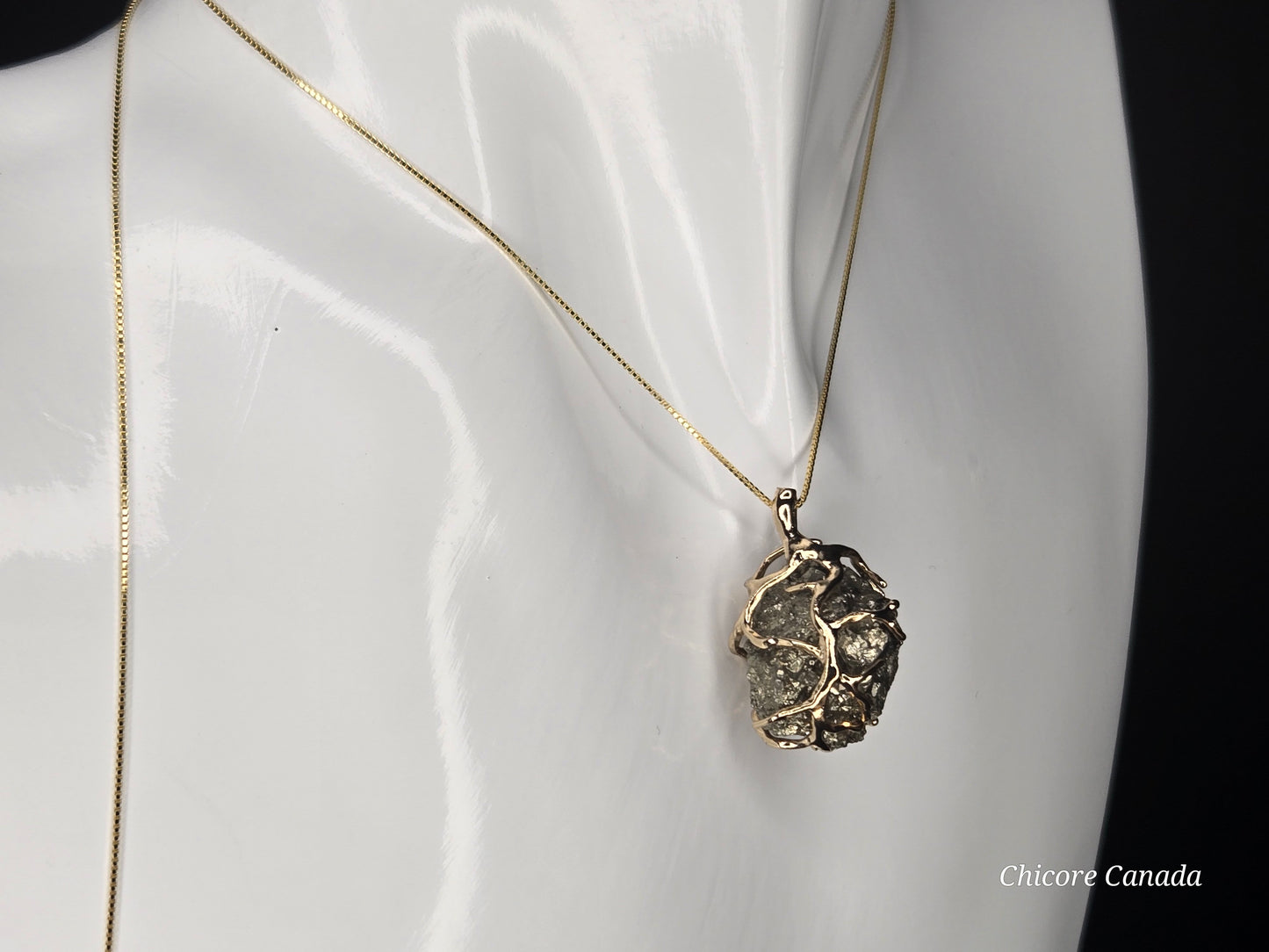Bold Elegance: Handmade Raw Pyrite Pendant on 925 Sterling Silver Adjustable Necklace