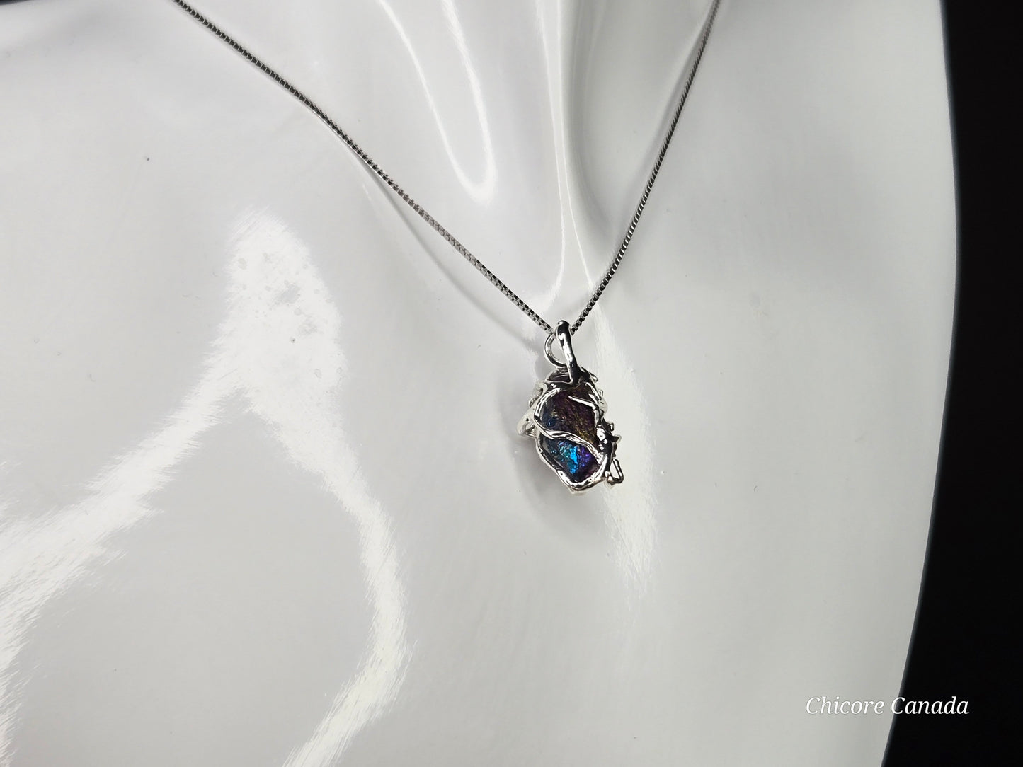 A Handmade Raw Rainbow Pyrite Pendant – Adjustable 925 Sterling Silver Necklace for Strength & Style