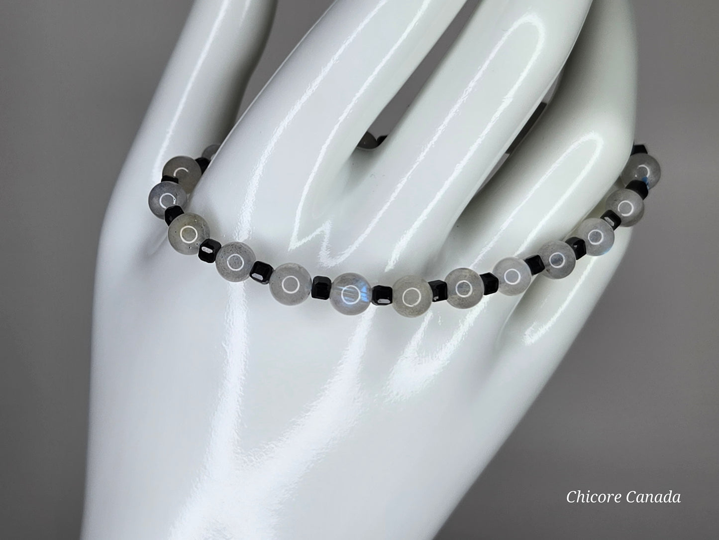 3A Moonstone & Black Tourmaline Handmade Beaded Bracelet – Intuition & Protection