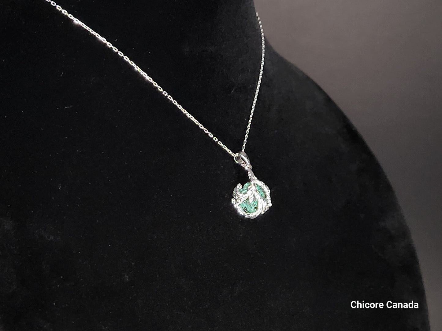 Raw Malachite Handmade Pendant with 925 Sterling Silver Adjustable Necklace