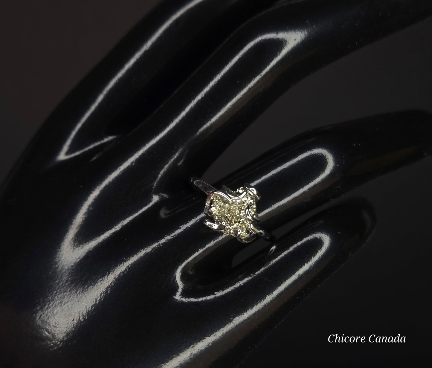 925 Sterling Silver Adjustable Raw Pyrite Ring