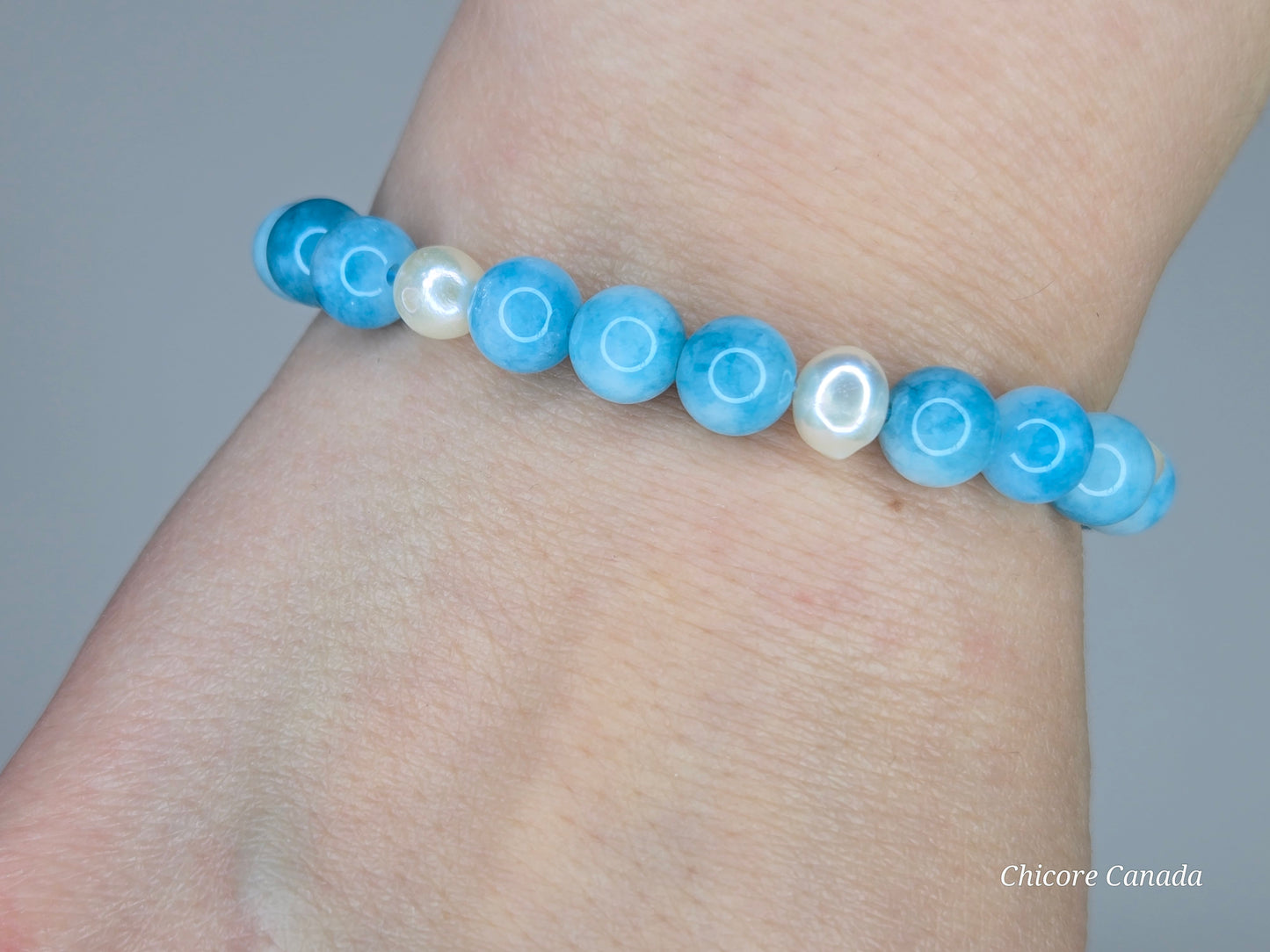 Exquisite Handmade Larimar & Freshwater Pearl Bracelet – Ocean-Inspired Elegance