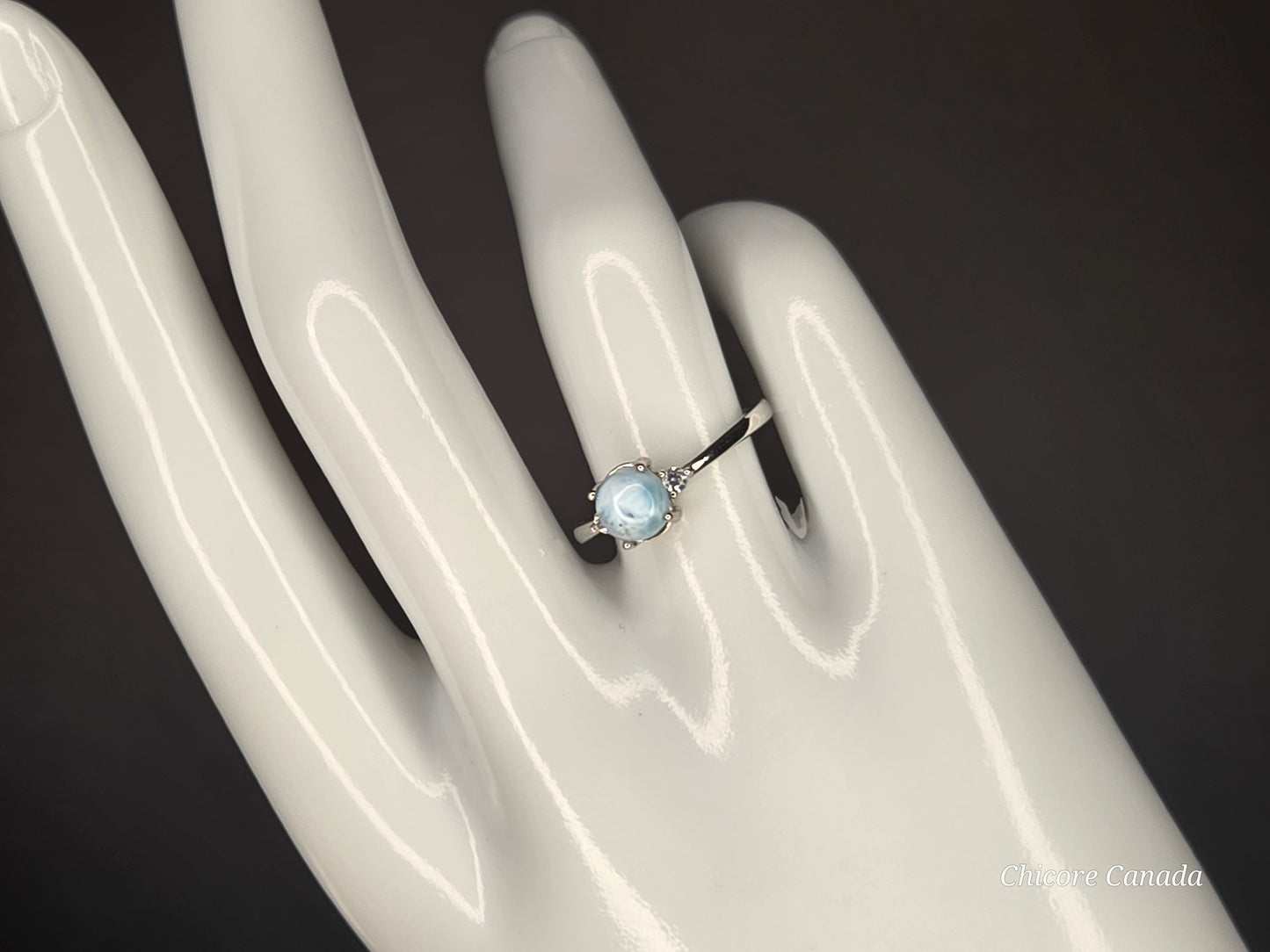 Elegant Sterling Silver Gemstone Jewelry - Handmade Natural Larimar Adjustable Ring