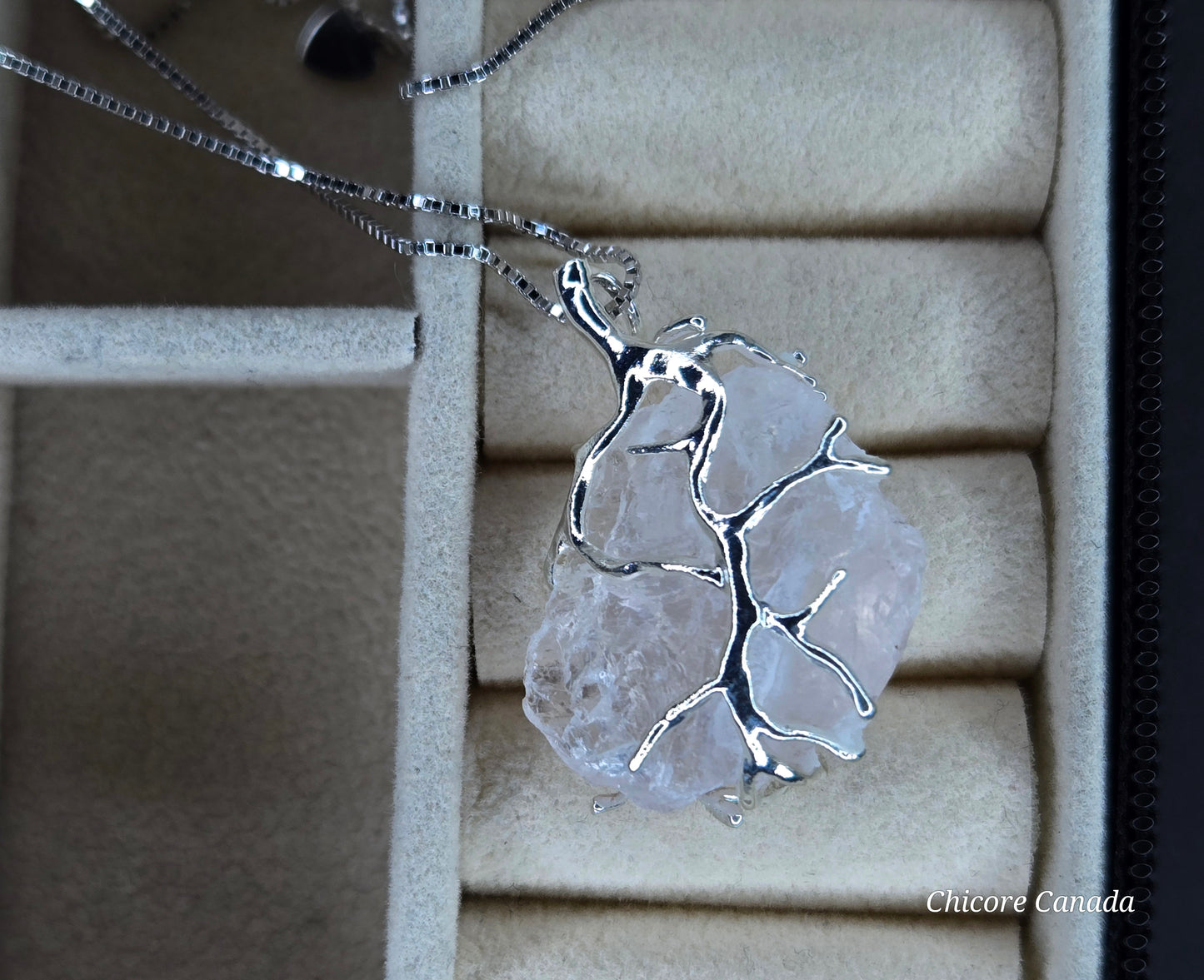 Blush Bloom – Handmade Raw Rose Quartz Pendant with 925 Sterling Silver Adjustable Necklace