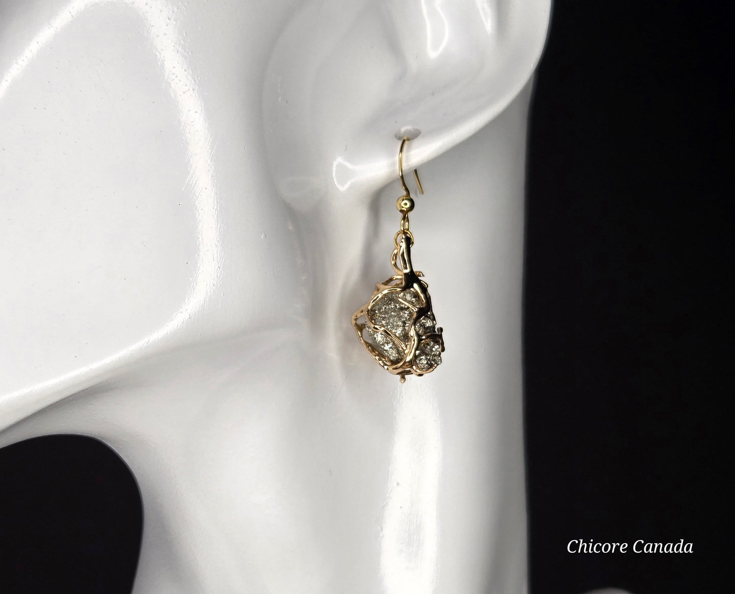 Luxury Handmade Raw Pyrite Earrings – Natural Elegance & Strength