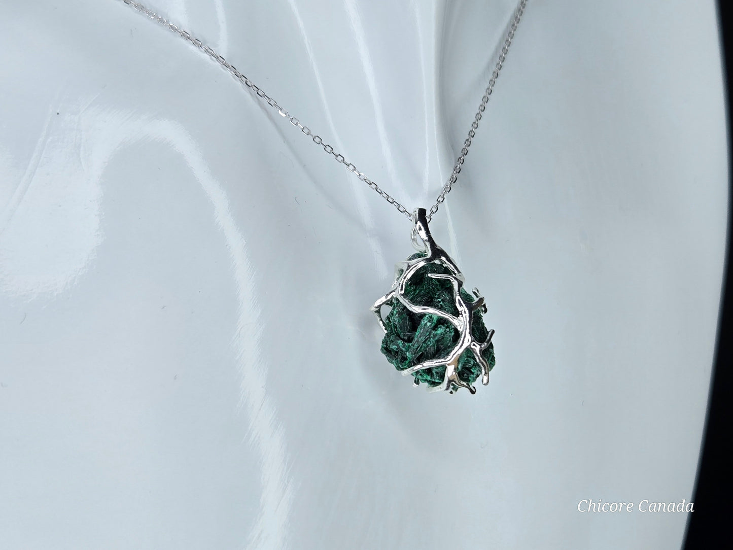 Handcrafted Raw Malachite Pendant – Luxury Design with 925 Sterling Silver Adjustable Necklace